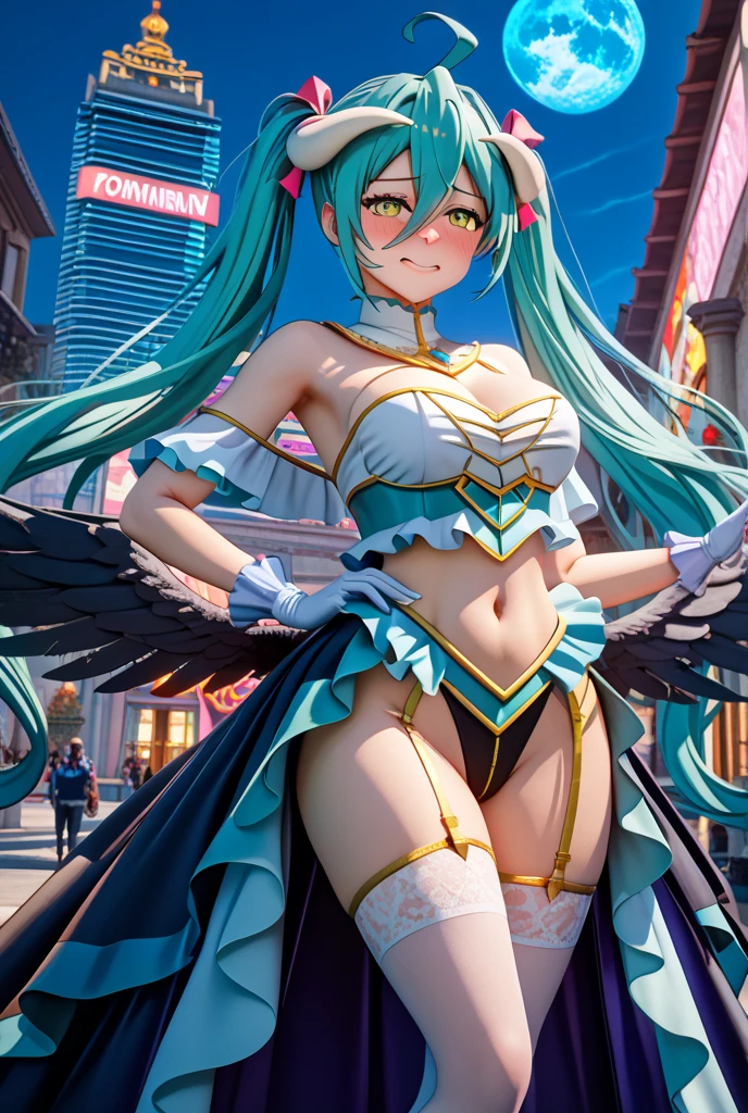 Alphad image of a woman in a blue dress and wings, anime highly detailed, 8K high quality detailed art, Anime goddess, Hatsune Miku cosplay, Os amigos, 8k octae render photo, anime styled 3d, Extremely detailed Artgerm, Anime girl cosplay, 3 d anime realistic, anime 3 d art