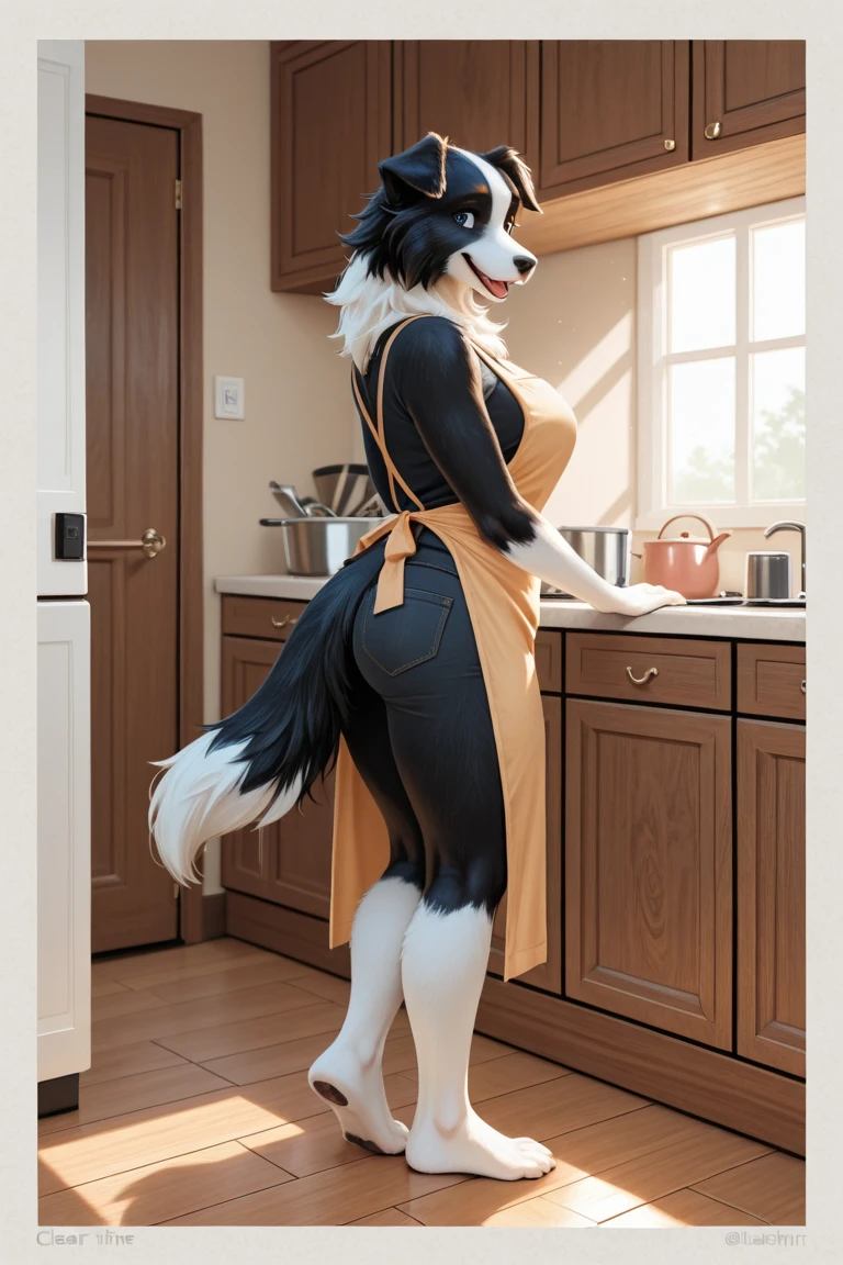 anthro female husky, teenager, slim feminine body, home kitchen, family in background, young, ??? tugging on leg, (detailed lighting), fluffy tail, (detailed fur), (detailed background), [detailed ambient light], [gray natural lighting], [realistic proportions], [explicit content], [sharp focus], ((masterpiece)), anatomically correct canine pussy, black genitalia, black anus, bright summer day, morning shirt, well lit genitals, presenting anus, long slim legs, surrounded by people, detailed canine pussy, puffy anus, pulling down pants, pink panties, blushing, brushing hair,