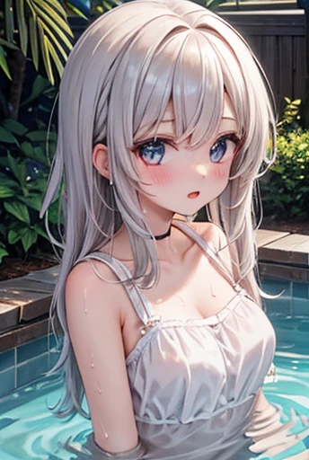 (SFW), (masterpiece:1.28, Acutance, RAW, Realistic, 真实感: 1.37), realisticlying, softlighting. ( Tiny Girls jumping into the pool:1.2 )、{ Falling | splash water | shout | Luminous water surface | White and Vivid colors }, (under the mesmerizing back lighting), glistening ivory skin, sparkling highlights, Detailed KAWAII face with cute lips, long eyelashes, Delicate lace knitted clothes, Detailed open crotch, Whole Body proportions and all limbs are anatomically accurate . (correct limbs)