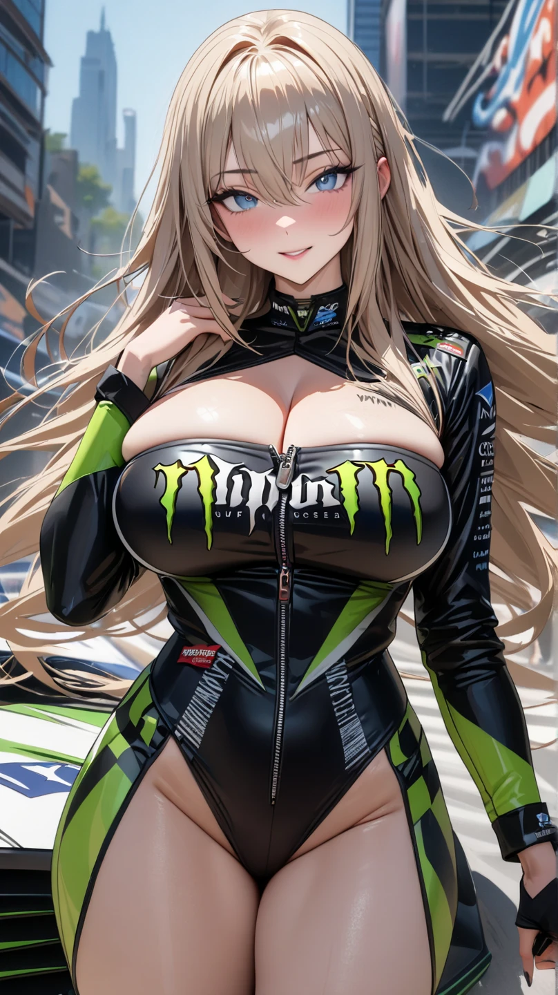 realistic photo of a (ghislaine dedoldia:1.1), abs, animal ears, choker, dark-skinned female, fur trim, large breasts, highres, holding monster energy, monster energy, focus monster energy, <lora:my_LoRA_monsterEenergy_v2:0.5> <lora:my_LoRA_ghislainededoldia_v1:0.45>