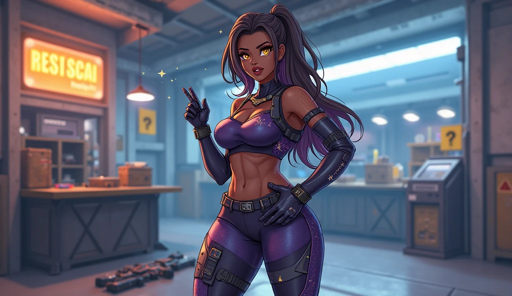 Yoruichi Shihouin,Standing,s office,desenho de anime,trending on ArtStation,seios grandes,aluno realista, mini saia preta, detalhes finos,alto,ultra-detalhado,Retratos,vivid colors,studio lighting