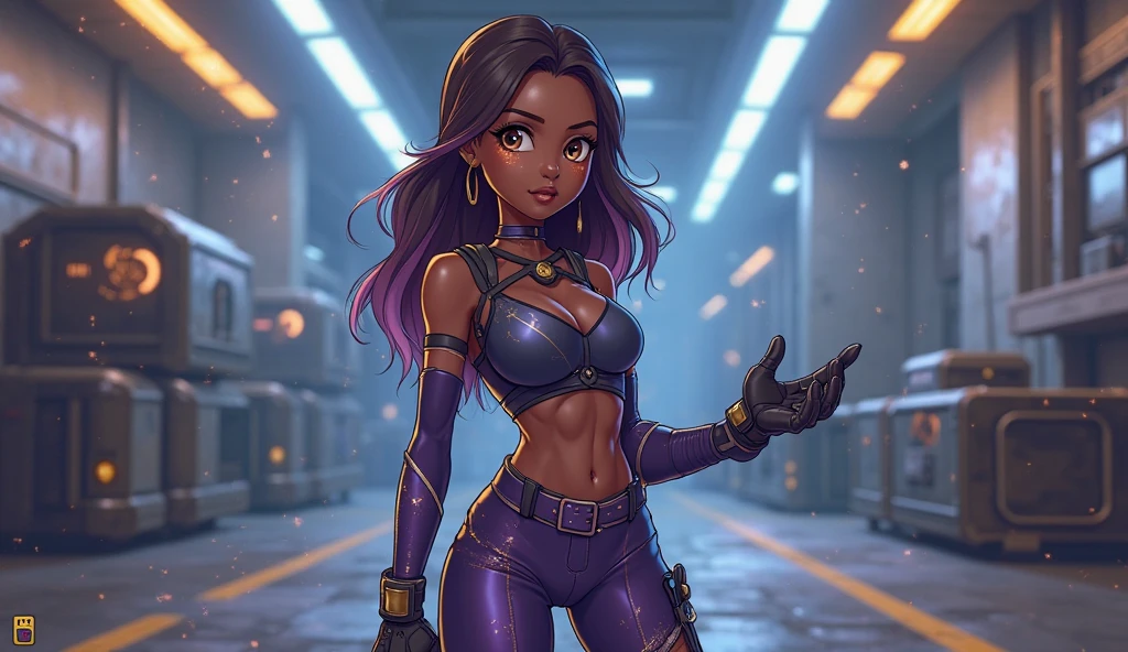 Sexy, master part, best quality, ultra-detalhado, corpo inteiro: 1.2, (((mulher preta sexy, Seios muito grandes, pele negra, corpo magro))), sci-fi slashed armor open in front (sem roupa), full body dynamic action pose, corpo esbelto, sorriso claro, corpo inteiro, multicolorido, encaracolado, Crespo, cabelos modernos, modern accessories, Fundo em tom pastel, Colorido e simples,
duas pernas