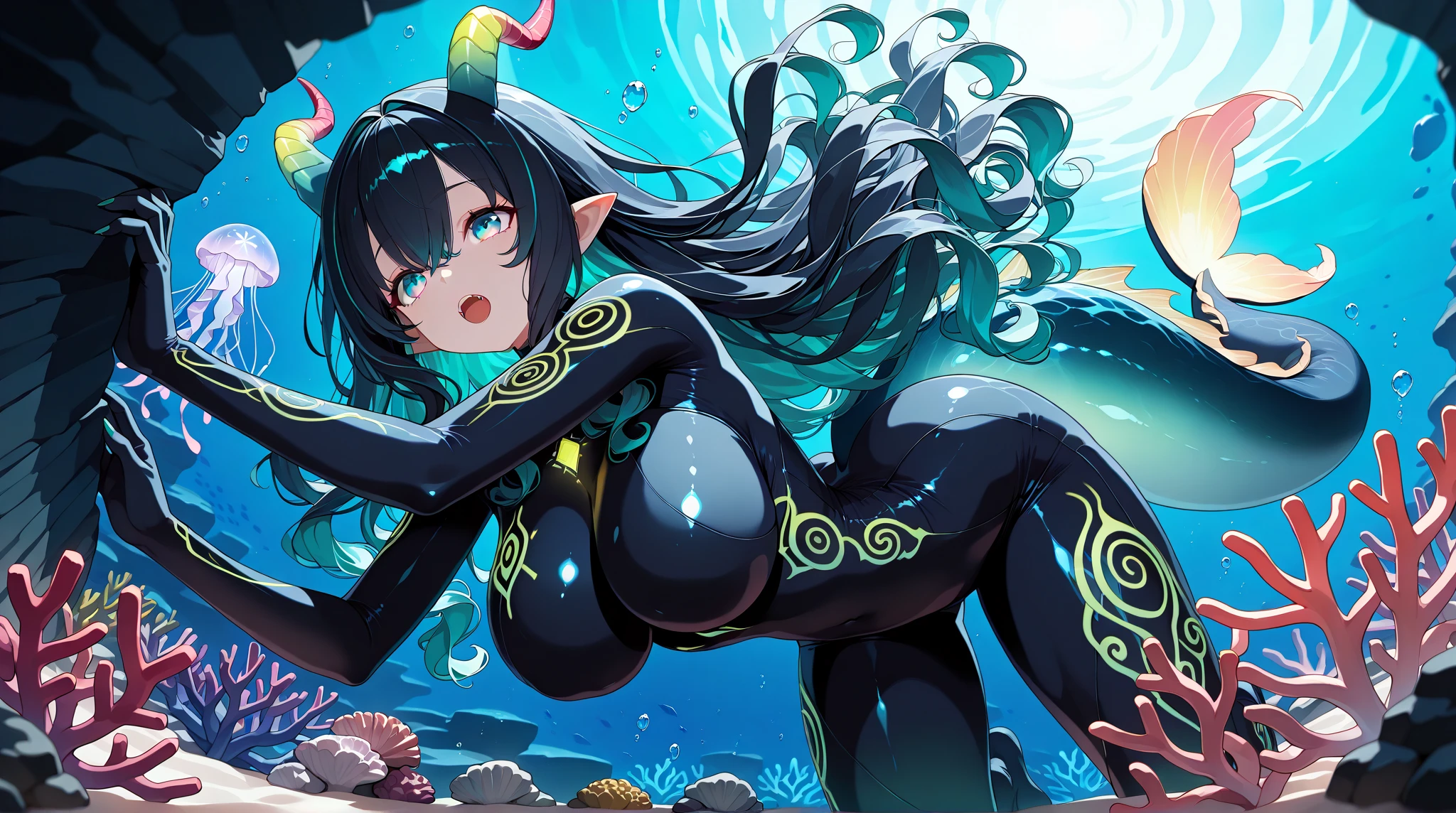 create,Two dimensions,girl,black hair,twin tails,octopus,tentacle,naked pussy naked nipples,Penetrates both thigh holes,spread your legs,wrapped chest,Transparent man juice, sea of man juice,smile,lifting