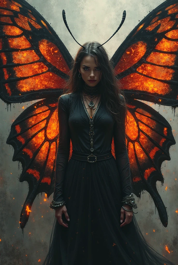 Image of a fragile woman with delicate features, sitting curled up with her hands hugging around her legs. It has butterfly wings sticking out of its back, symbolizing the idea of liberation. The image is colorful, but has a context of light that surrounds it, highlighting the delicacy and the sense of hope. The wings are visible and draw attention, representing transformation and the quest for freedom.
The atmosphere is dramatic, gloomy and dark, with an 8k portrait of the dawn. The girl has super long hair that dissolves into bright stars. She wears modern, intricate and highly detailed clothes. The image is a digital painting with a smooth style and sharp focus, creating an illustration with a touch of unreality. The art is inspired by artists such as Artgerm, Greg Rutkowski and Alphonse Mucha.