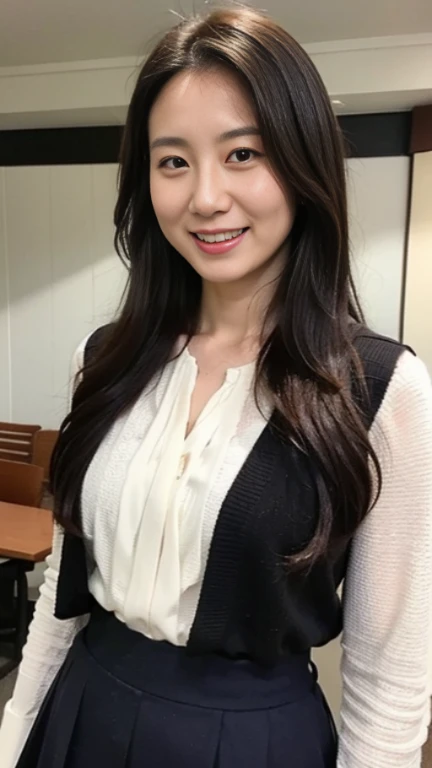 Best Quality, 8k, Masterpiece, (Portrait: 1.3), (photo realistic:1.4), (hyper realistic:1.4), Sharp Focus, looking at viewer, (smoother lighting:1.1), (increase cinematic lighting quality:0.9), realistic lighting, backlighting, light on face, ray trace, (brightening light:1.2), (Increase quality:1.4), sharp detail, (best quality real texture skin:1.4), finely detailed eyes, black_eyes, finely detailed face, 25 year old Korean woman, (white formal_shirt:1.4), (Create an image maintaining the original base model hairstyle:1.5)