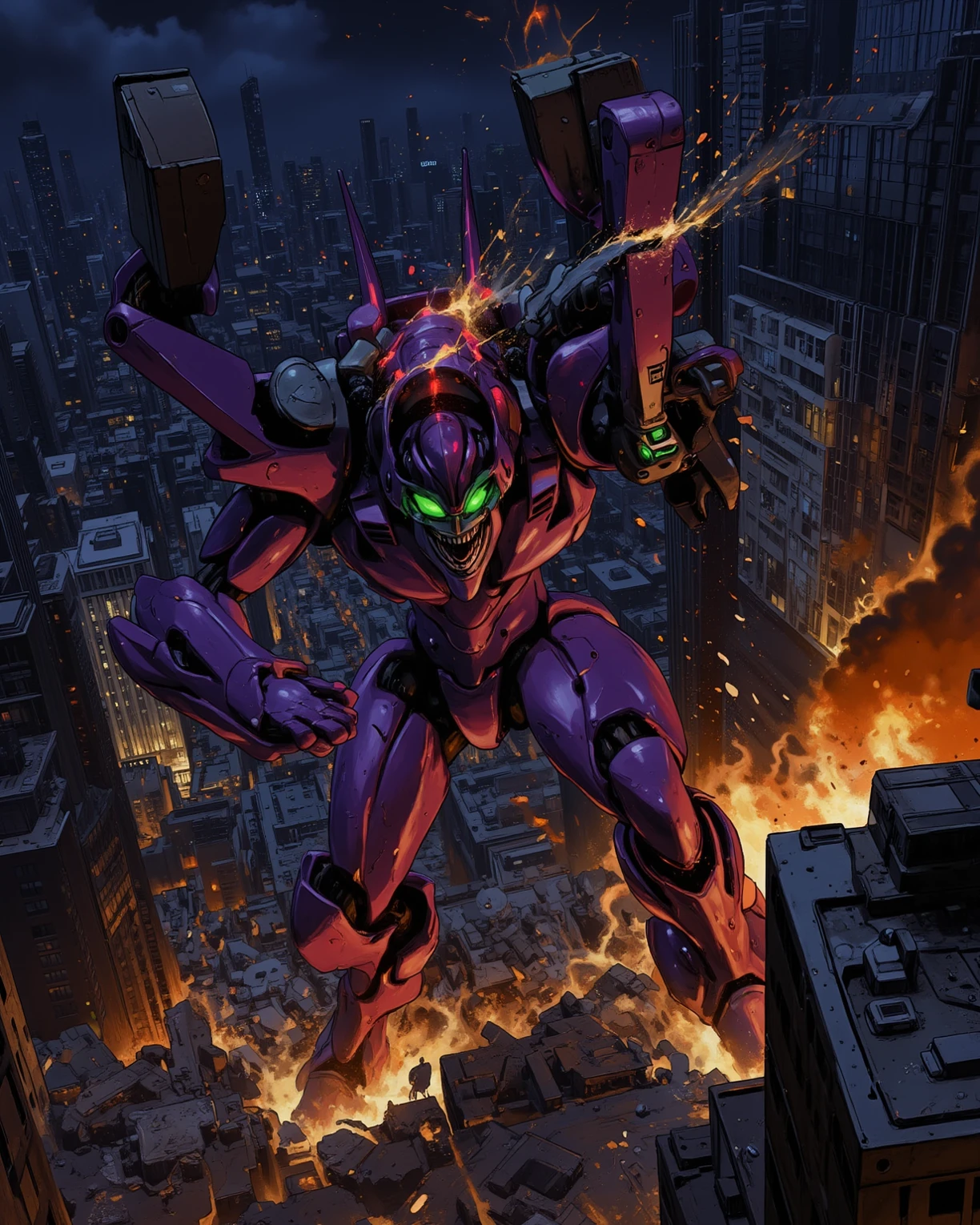 EVA 01, EVA, Doomsday Style, Black, Red, Blood, Detailed EVA 01, Best Quality, Masterpiece, 8K, White Halo on the Head, Glowing Aura, Detailed EVA 01 Head, Bleeding All Over, Open Mouth, Rampage, Rage