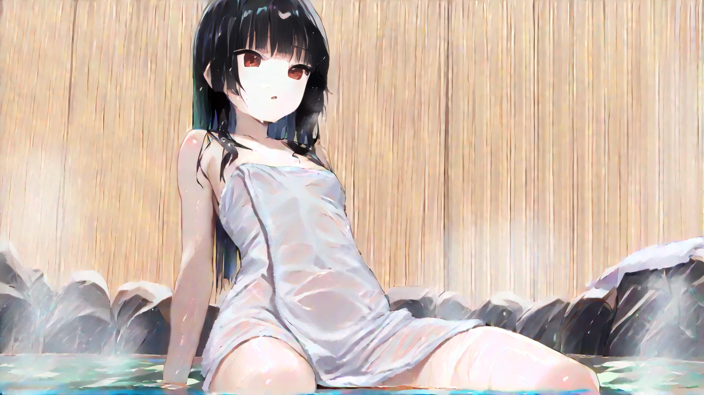 High resolution, blush, Crying face、despair、Highest quality, Anatomically correct, Portraiture, Swimwear、anime、Character portrait、Broad perspective、whole body、Being crushed between two very thick pillars made of 20 layers of deep green ruffled stacked on top of each other..