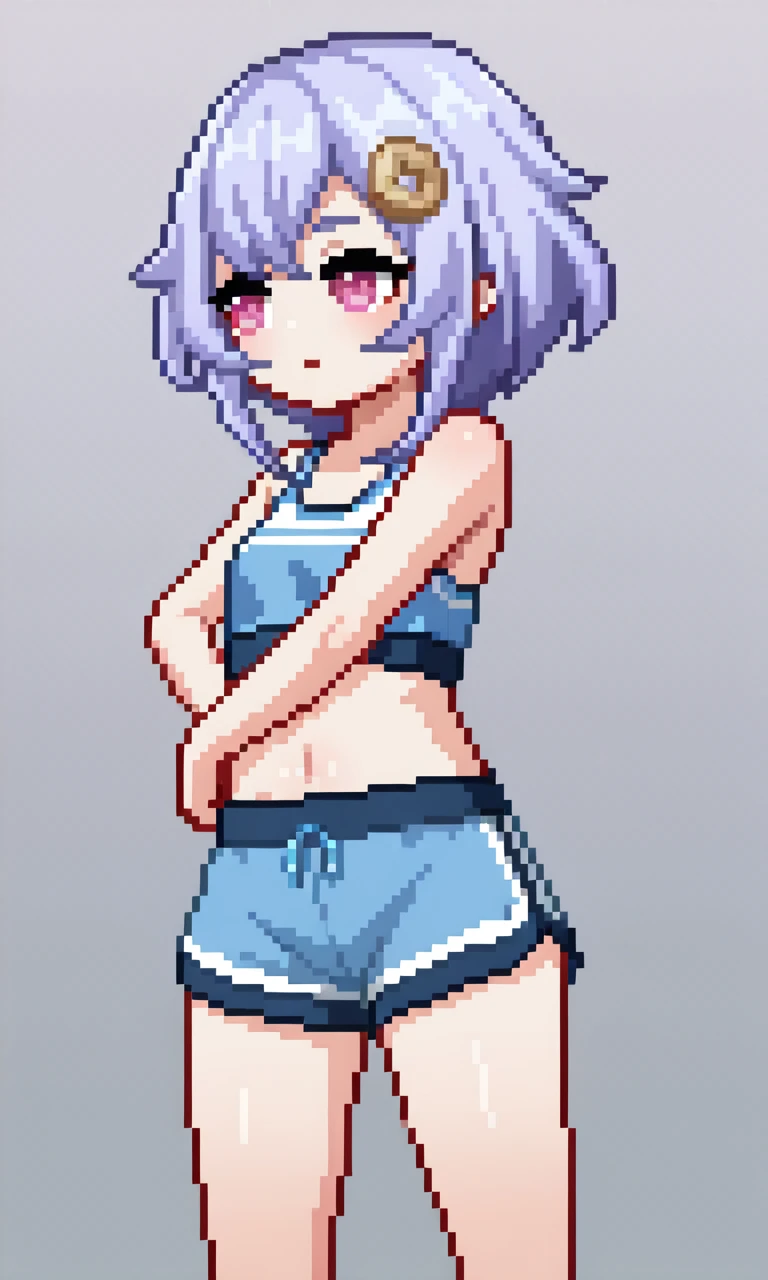 (masterpiece, top quality, best quality, less detail, 8-bit color), pixel,pixel art,1girl, fullbody, smack studio, separate body for edit, squatting, armpits, arms above and behind head, ((small breasts)), (flat chest), (micro bikini), bare foot