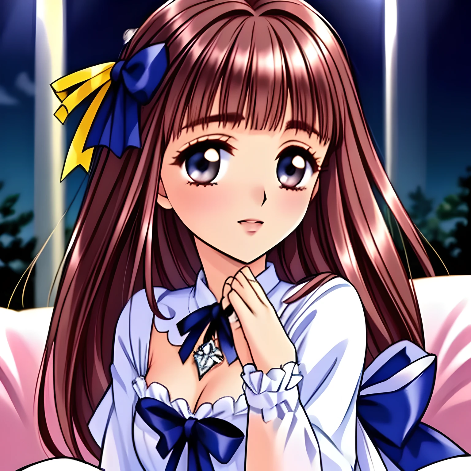 (highest quality, masterpiece:1.5), highest quality, High resolution, 1080p, 8K, (Too beautiful, ((Too much beloved)) noble grown beautiful beautiful lady with detailed is kneeling and praying to summon me to pleasure with her at night, the lady is lighted: 1.4), (Happy face with unreal beauty: 1.0), ((Blue Gorgeous Gothic-style gorgeous dress with many lovable ribbons: 1.6)), (Too beautiful dreamy eyes charm me), (Nothing background except the darkness to emphasize the beauty: 1.8), ((purity and neatness is very impressing): 1.8), (Half body shot: 1.6), (Beautiful blue eyes), (shiny pink super-long wavy hair), (golden ear accessories and pendant), (Diamond rings)