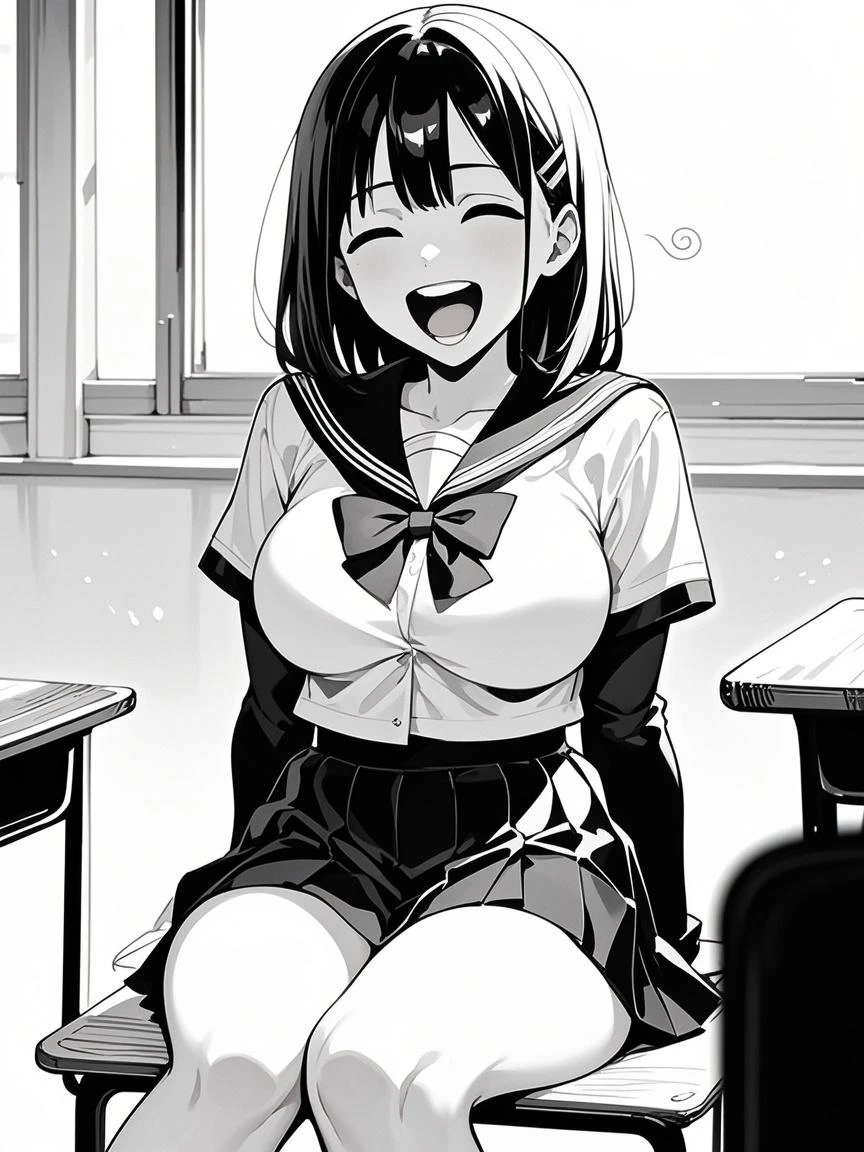score_9, score_8_up, score_7_up,
source_anime,
VIEWFINDER,
CHITOSENISHINA,
CHITOSE NISHINA, LONG HAIR, BANGS, BLUNT BANGS, MONOCHROME, GREYSCALE,
SKIRT, THIGHHIGHS, NAVEL, CLEAVAGE, SCHOOL_UNIFORM, PLEATED SKIRT, HAIRBAND, SERAFUKU, BLACK THIGHHIGHS, BLACK SKIRT, ZETTAI RYOUIKI, NECKERCHIEF, BOW, HAIR BOW, SHIRT,
CLASSROOM,
SHIRT LIFT ,BRA LIFT,NIPPLES,
large BREASTS, indoors,detailed background,
(large nipples),
BREAK
rating_explicit,uncensored,1girl,1boy,(dark-skinned male:1.3),
blush,TONGUE OUT,
orgasm,vulgarity,seductive grin smug,
saliva,saliva trail,
(half-closed eyes),looking at viewer,netorare,
penis,vaginal,top-down_bottom-up,sweat,