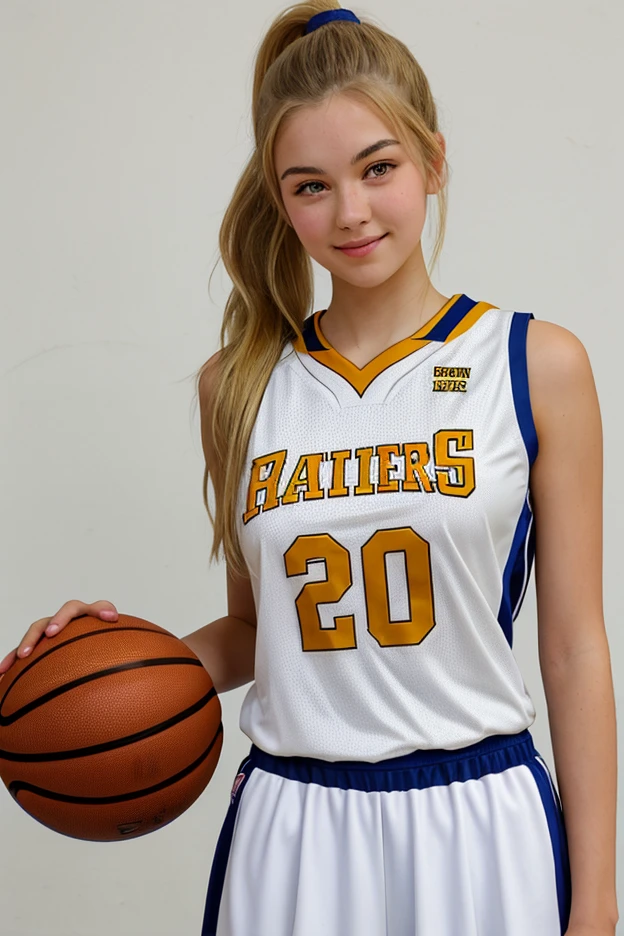 female teenager with white hair , light blue eyes and white skin, basketball player holding his partner