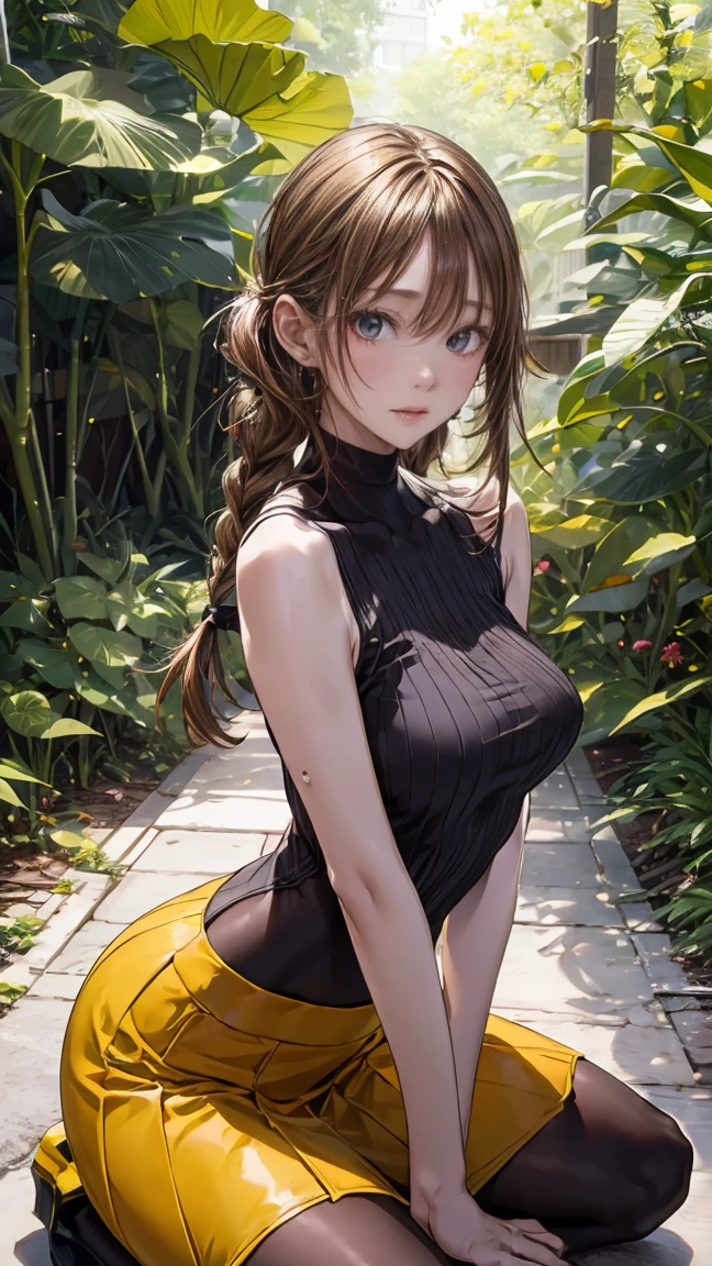 (masterpiece),(best quality), hair over right eye, looking at the viewer, thin body, dynamic poses, (medium breasts: 1.3), young girl,large breast, 8k,(bright sunny day:1.5), (seductive body details:1.3), long dark purple hair, purple eyes, seductive light smile, shy, young girl, skinny legs, (slender legs), (summer city), ((summer dress)), ((yellow dress)), (short dress), (((see-through silhouette))), big eyes, (((wind))), (high breasts), sharp breasts, (realistic style), full height, burn scar, scar, (burn scar on the right side of the face:1.5), (burn scar on the right side of the body:1.5), (clear left side of the body:1.2), hair over right eye,