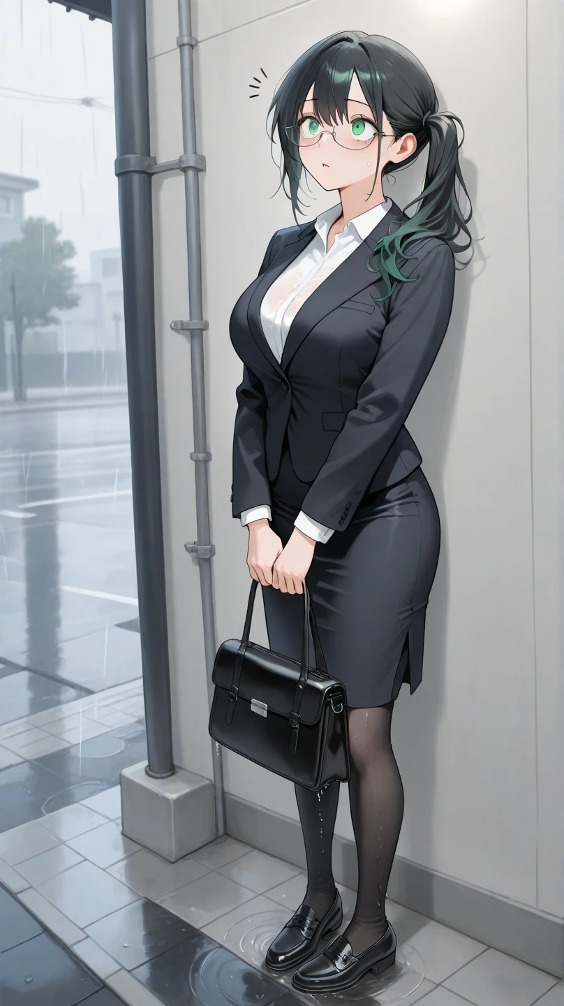 woman 22yo
 height 167 cm
 fit
 purple hair
 filigree figure perfect body
 blue eyes 
 goosebumps
she standing 
she is focused , long hair,she is dressed in elegant business  burn attire, high heels, in the background a view of the city from a skyscraper in Tokyo, she sitting at the desk,superrealism,4k 