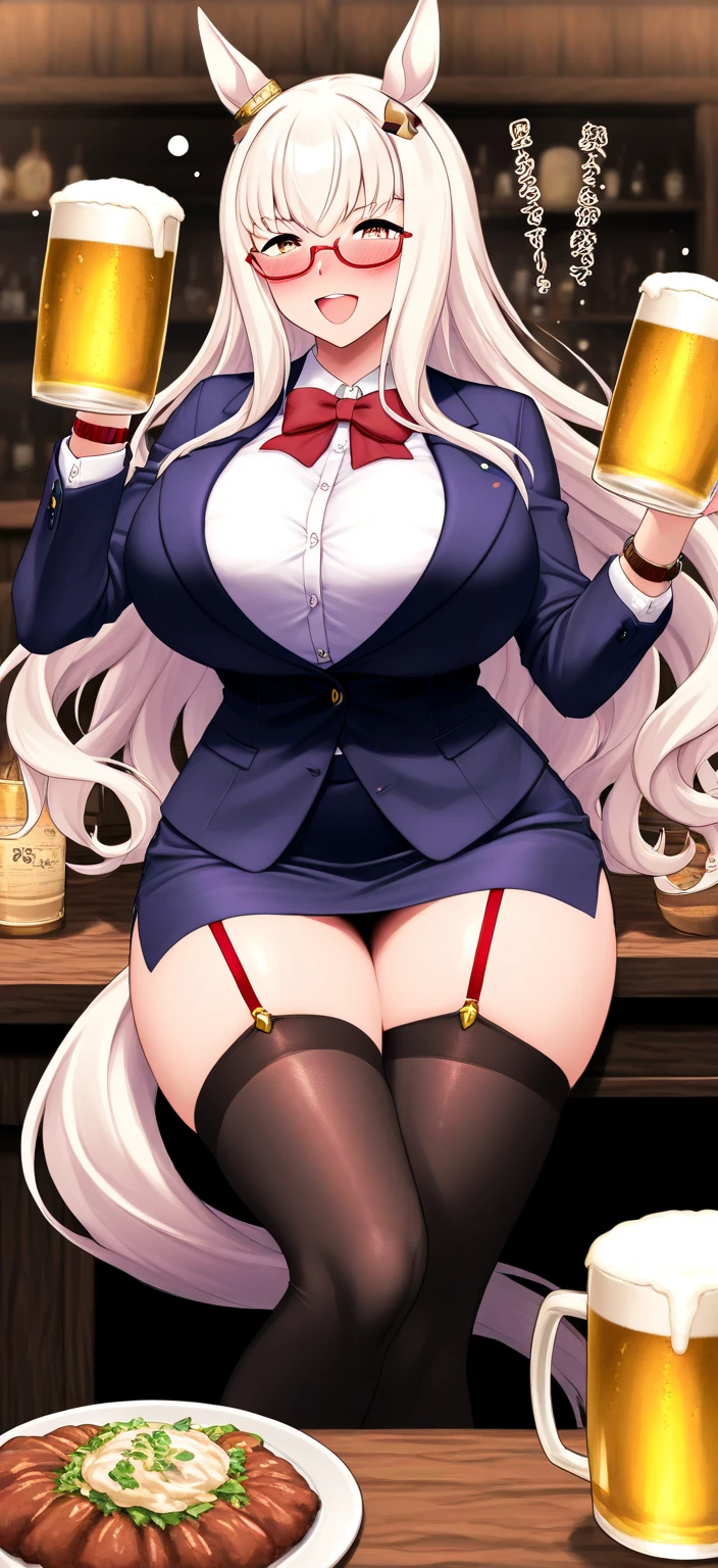 masterpiece, best quality, high_resolution, fine detail, very detailed and beautiful, distinct_image, 1 girl, solo, silver-haired, red eyes, dragon horns, (huge breasts), (),curvy,sailor uniform school uniform,garden landscape,blue sky,thighhigh,ice cream,