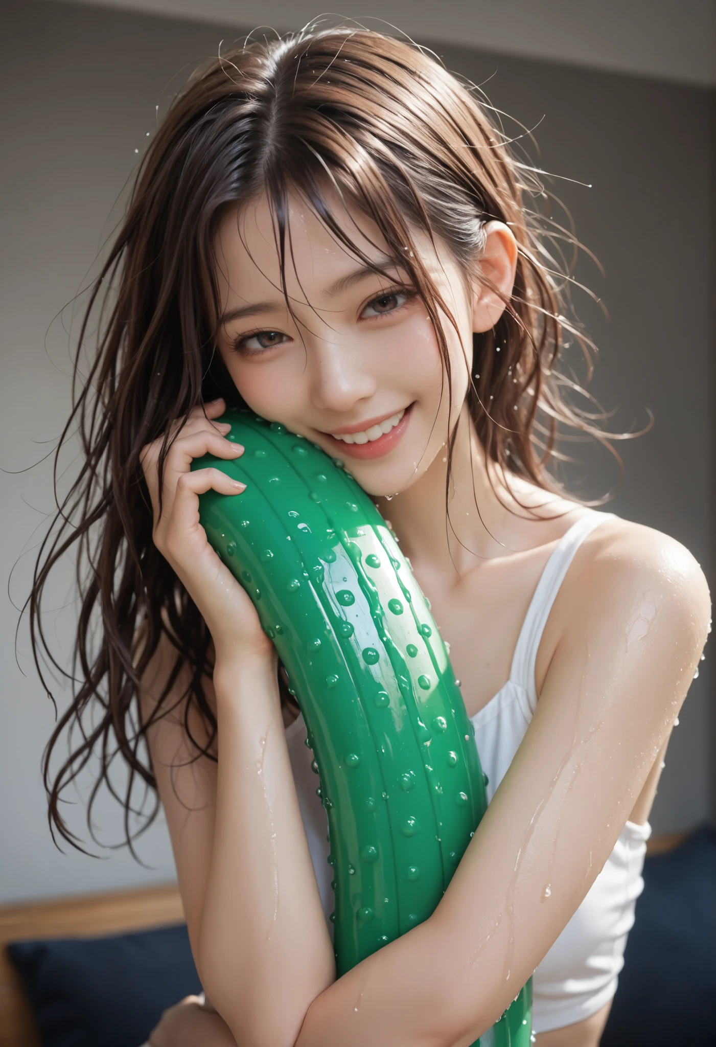 sexy anime babe (happy and horny) , (((wet hair))), Warm Embrace for gigantic green toy shaped gigantic dildos, anime, hentai, cartoon, hardcore hentai, erome, perfect hand, perfect fingers,
