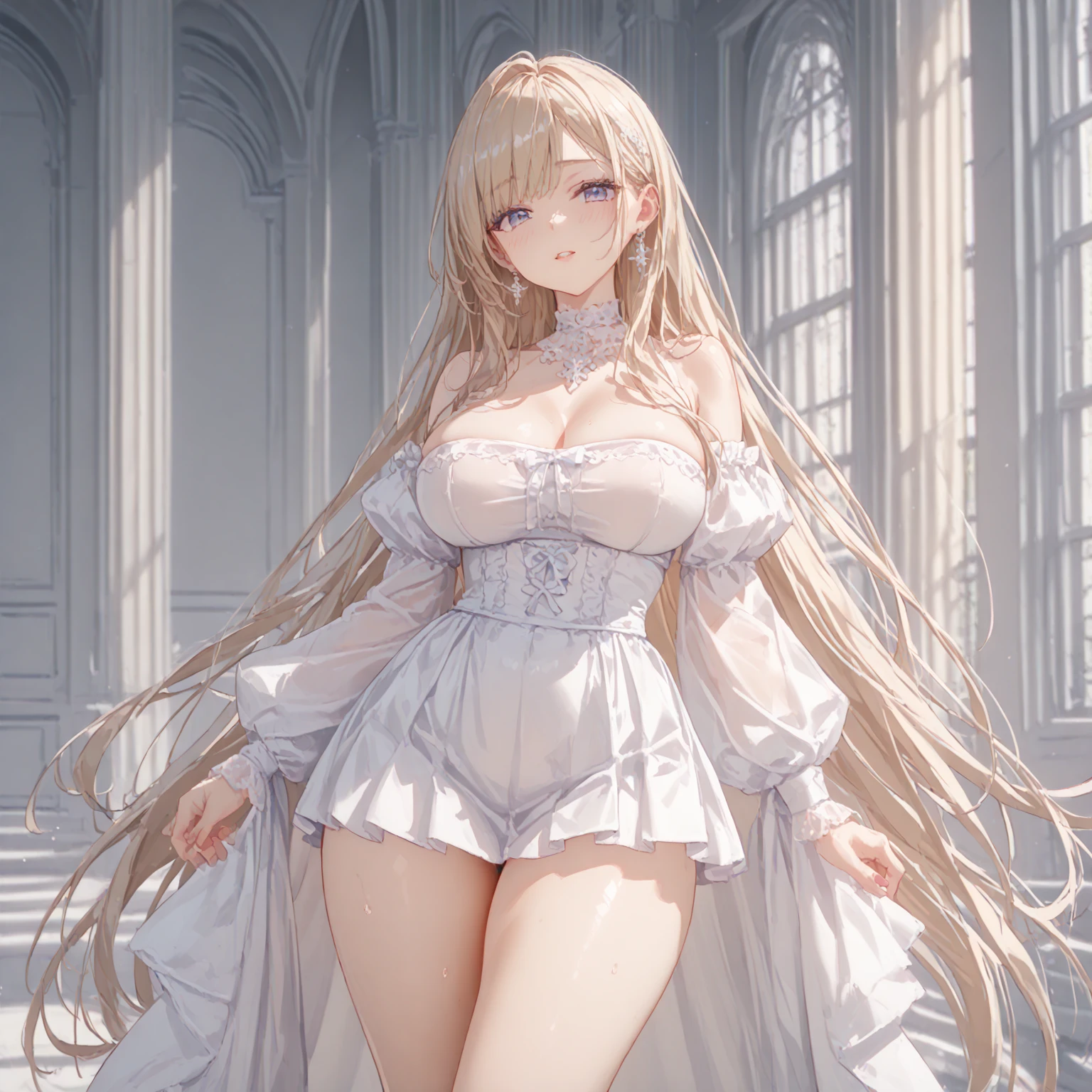 A girl,Long hair, bangs, s hair, hair between eyes, s eyes:(1.5), (Large Breasts:1.2),
rest clavicle, Wedding dress,Veil,wedding,White Dress,Flowers,The skirt is broken,White socks,White knee socks,
Looking at the audience, whole body,
indoors, church,permanent,permanent,
rest (masterpiece:1.2), best quality, high resolution, 8k wallpaper, (illustration:0.8), (Beautiful and delicate eyes:1.6), Extremely detailed face, Perfect lighting, Extremely detailed CG, (Perfect hands, Perfect anatomical structure),