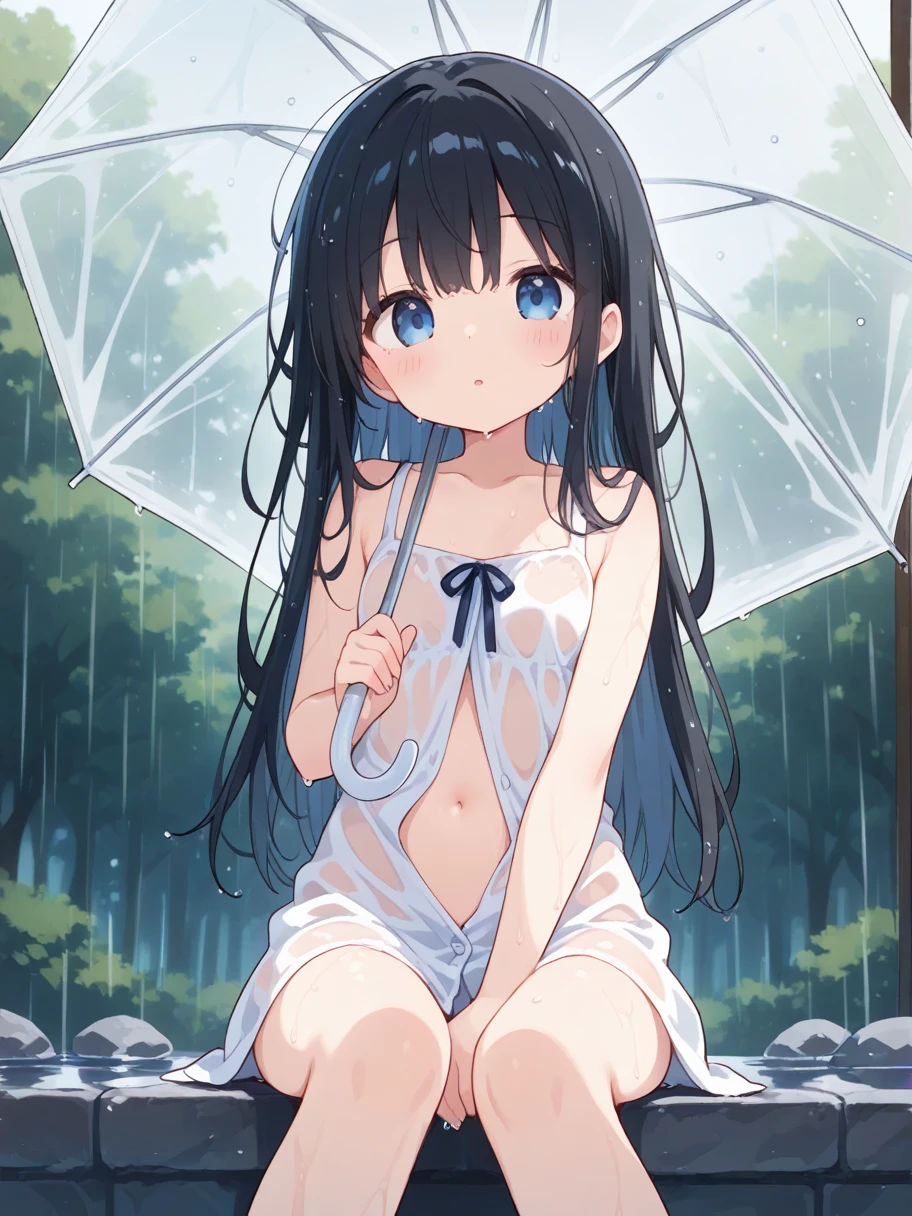 from_behind,Butt,(Nipples_slip:1.3),(white_Swimwear),soft_tits,(((1_girl))),masterpiece, Highest quality,ultra-detailed,High resolution,extremely detailed CG,super fine illustration,anime,detailed,detailed beautiful skin,beautiful face,detailed_eye,View the viewer, (eye_in_highlight:1.5),black hair,(hair_band:1.5),(hair_bow:1.5),No nose,(Saggy_eye:1.8),(puppet:1.8),(round_eye:1.5),(baby_face),Mid-chest,(((はにかんだ笑face))),(river:1.5),, eyeを閉じて, eyeに涙を浮かべ、Open your mouth, What saliva leaves behind, Wet skirt hem, Sticky panties, Bulging of the vibrator cord, Vibrator with Garters, I can see her pussy,The vaginal opening is visible,The vagina is visible,The female shadow is visible