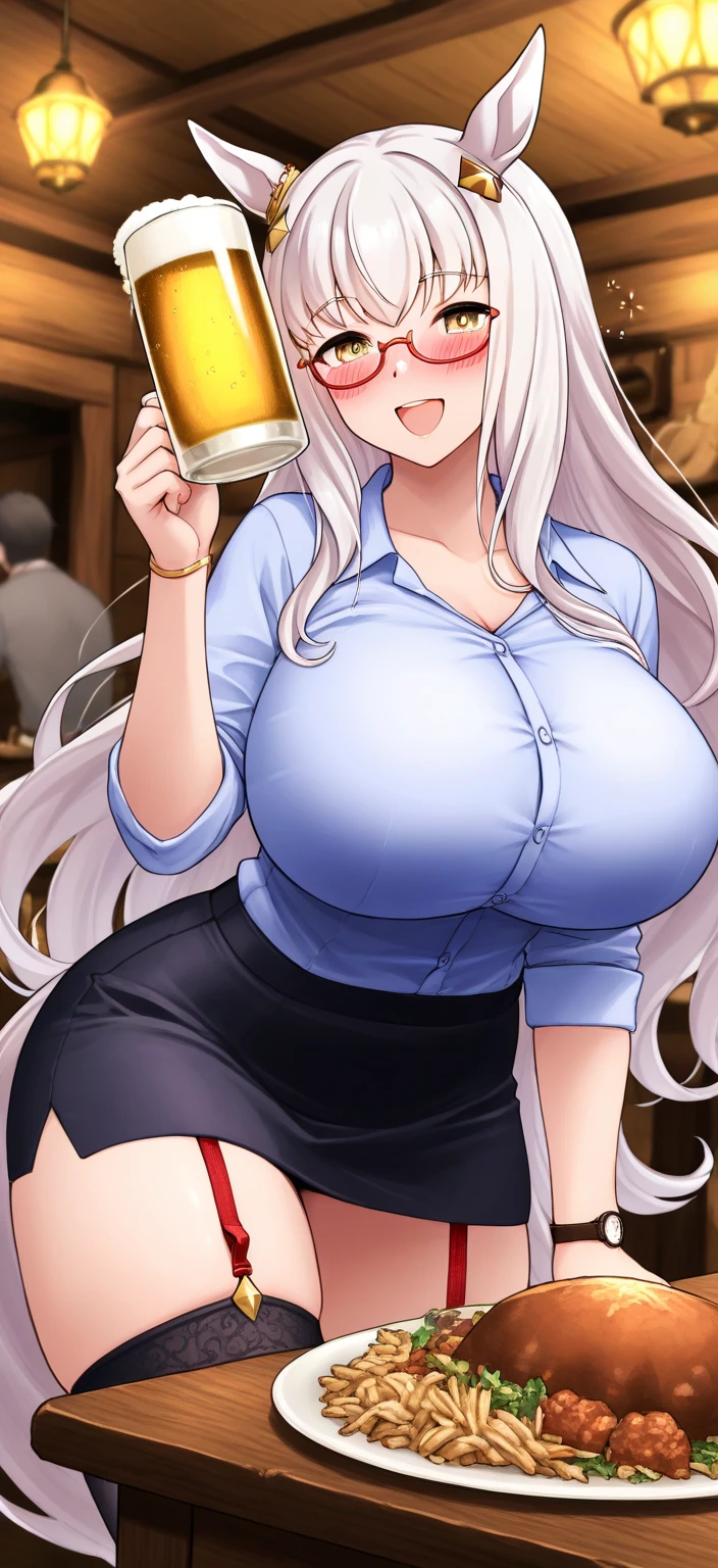 naughty, a one woman, breasts big, gigantic breastss, Breasts huge, mature woman, heavy breasts, shorth hair, (silver-haired), light skinned woman, orange eyes, big-ass, curved belt, breasts resting on the table, with chin resting on hand, shoulders resting on the table, , Looking at Viewer, bra edges on sweater, neckleace , full breasts, breasts larger than your head, mature face, Curvaceous woman, thick-thighs, voluptuous woman, black belt, delicate gloves, bra strap showing, soft tits, female focus, Os seios da mommy, mommy, charming countenance, Imposing female, high waist jeans, cloth sweater, teasing with your breasts, sitting on a restaurant chair, a date, First person view, in front of the suitor, Silly smile, hearts over the head, plates with food on the table, candle lighting, in an elegant restaurant, glass of wine on the side, sitting in front of the viewer, (sitting at a table in a restaurant), upper body shot, partially visible body, crowded restaurant in the background, at night, romantic humor, silver-haired