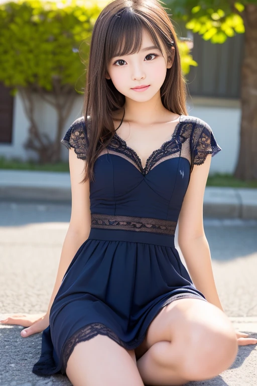 (((32k,High detail,High Detail、masterpiece,Attention to detail,Whole Body Ezbian,solo))),RAW Photos & Realistic atmosphere,美しい濃いblue eyes,Mouth details,glossy lips,Fine eyebrows,With soft white skin that shines in every detail、Detailed eyes、blue eyes,Very beautiful eyes,Detailed lips、Very beautiful face,Very well-formed face、A vivid face,Beautiful, shining lips, Realistic Young Gravure Idol, Very beautiful school girl, , Young Sensual Gravure Idol, Young Gravure Idol, Beautiful and cute16 years old, ((Japanese))、Cute Korean idol style,Black Hair,(princess dress),sexy lingerie set,(Panties are lowered to the knees), panty shot,standing on a street corner at night,Under the street lamp,moonlight,woman posing for a photo,(spread legs),(16years old),(girl),solo,long hair,Long Hair,Thighs wide apart,(looking at viewer),flat chest,Narrow waist,pumps,ローヒールのpumps,full body,bottomless