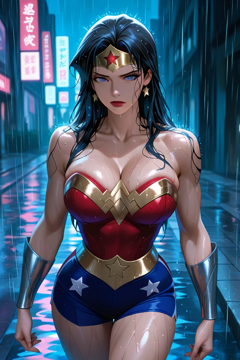 1female,aged 40,Huge breasts,Pornographic exposure, 独奏,(Background with:jetty), She has long flowing hair, standing on your feet,Sweat profusely,drenched all over the body,,blue color eyes,frontage,Blue straight hair, curlies,mostly cloudy sky,Wonder Woman uniform(((tmasterpiece),(Very detailed CG unity 8K wallpaper),best qualtiy,cinmatic lighting,detailed back ground,beatiful detailed eyes,Bright pupils,(Very fine and beautiful),(Beautiful and detailed eye description),ultra - detailed,tmasterpiece,)),facing at camera,A high resolution,ultra - detailed),熟妇,mature,revealing breasts,facing at camera,Flushed complexion,Orgasmic face,Pornographic exposure,Protruding underparts,Camel toes,with no underpants,legs are open,frontage,Beautiful sexy full body photo in miniskirt and sewn stockings,((独奏)),At the pier,high-heels,Craving sexual,