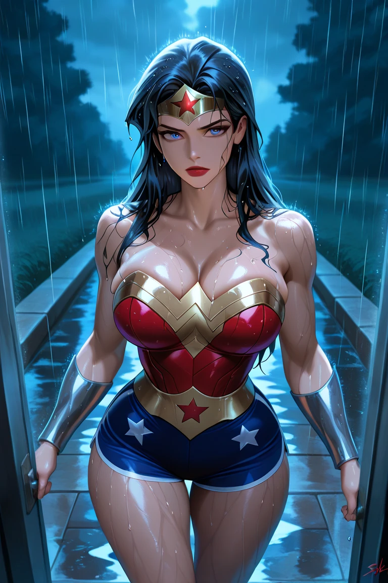 tmasterpiece, best qualtiy, photorealestic, photore, photorealisti, ultra - detailed, Perfect body, Detailed eyes, beuaty girl, wonder women, roleplaying, 1female,aged 40,Huge breasts,Pornographic exposure, 独奏,(Background with:jetty), She has long flowing hair, standing on your feet,Sweat profusely,drenched all over the body,,blue color eyes,frontage,Blue straight hair, curlies,mostly cloudy sky,Wonder Woman uniform(((tmasterpiece),(Very detailed CG unity 8K wallpaper),best qualtiy,cinmatic lighting,detailed back ground,beatiful detailed eyes,Bright pupils,(Very fine and beautiful),(Beautiful and detailed eye description),ultra - detailed,tmasterpiece,)),facing at camera,A high resolution,ultra - detailed),熟妇,mature,revealing breasts,facing at camera,Flushed complexion,Orgasmic face,Pornographic exposure,Protruding underparts,Camel toes,with no underpants,legs are open,frontage,Beautiful sexy full body photo in mini skirt and sewn stockings,((独奏)),At the pier,