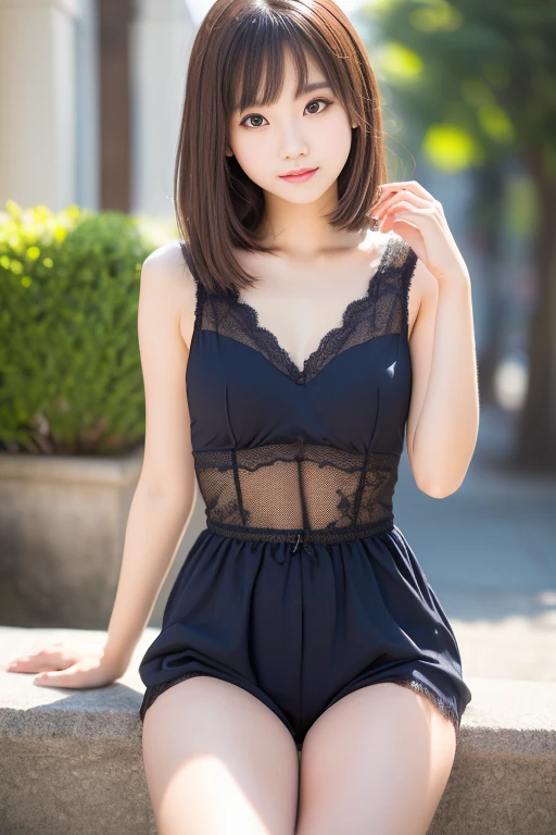 ((of the highest quality, 8K, masutepiece: 1.3, Raw photo)), Sharp Focus: 1.2, (1 AESPA Girl :1.1), Solo, (Realistic, Photorealistic: 1.37), (Face Focus: 1.1), Cute face, hyperdetailed face, brunette short messy hair, Small Smile, slender, (school uniform like Off-the-shoulder chiffon dress: 1.2), (Sheer fabric:1.3), (Sitting with one knee up: 1.3), classroom, panties, flower, dahlia