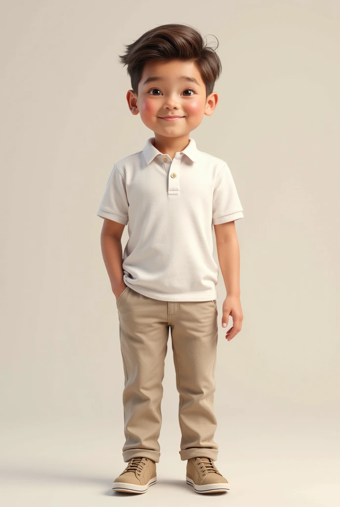 A boy white tshirt and cargo pants 