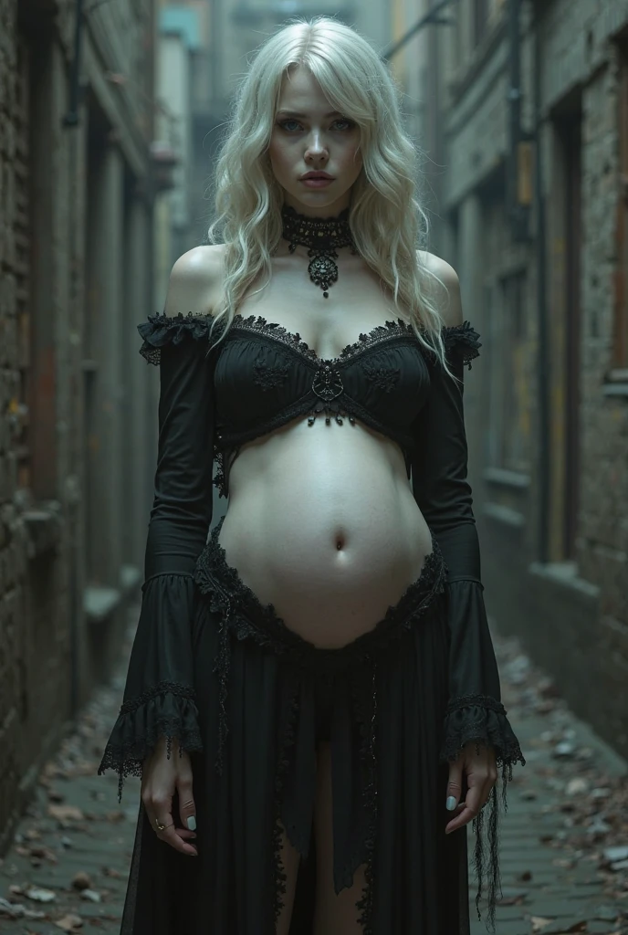 Make a white big butt goth with blonde hair and boobs and blue eyes.