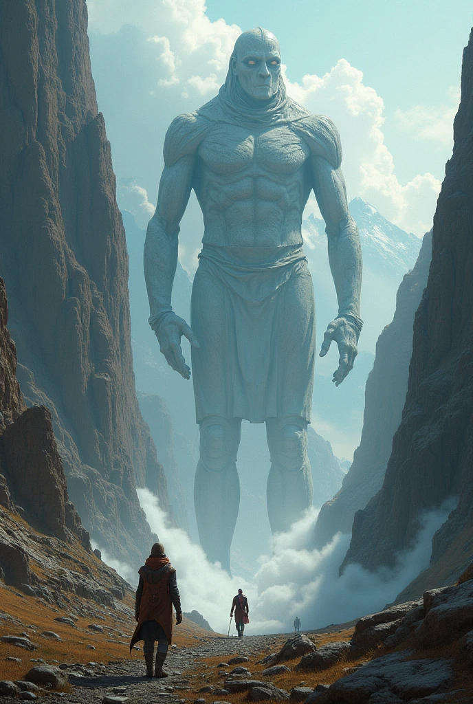 A gigantic woman behind a mountain
