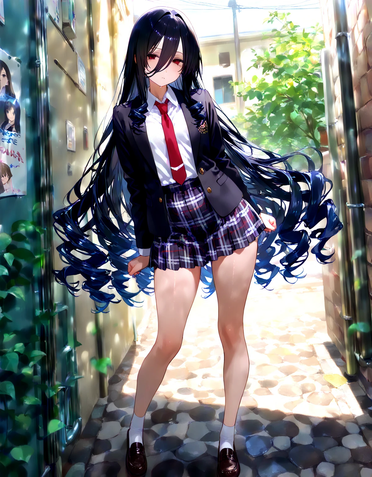 (masterpiece:1.2, Highest quality), (Realistic, photoRealistic:1.4), Beautiful illustrations, (Natural Side Lighting, Cinema Lighting), ,
(View your viewers), 1 girl, Japanese, high school girl, Perfect Face, Cute and symmetrical face, Glowing Skin, ,
(Long Hair, Straight hair, Blue Hair), Swept-apart bangs, Bright Blue Eyes, Droopy eyes, Long eyelashes, (Large Breasts:0.6), Five Fingers,
Beautiful Hair, Beautiful Face, Beautiful attention to detail, Beautiful clavicle, Beautiful body, Beautiful breasts, Beautiful thighs, Beautiful feet,
((Symmetrical clothing, Pink collared shirt, Black pleated skirt)), Red bow tie, Navy Socks,
(Beautiful views), Daytime, Shopping mall, (Look forward), (Annoyed expression, Blushing, Embarrassed expression), (((The wind blows up my skirt))),