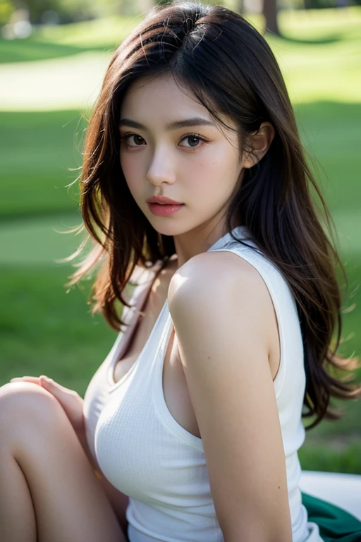 Neat college girl, petite, (long white camisole, white panties), outside the athletic field, (slim, small, flat, small), photorealistic, detail, skin texture, ultra detail, delicate and sexy collarbone, super detailed face, detailed lips, detailed eyes, double eyelids, full body covered in milk, WET BODY, crawling on all fours, kneeling