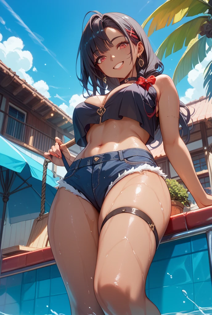 (masterpiece:2.0), (top-quality:2.0), (Naked on the beach:1.5), (tiny white thong panties:1.5), (Super Sexy Pose:1.5), (from below looking up:1.5), (Perfect exposed shoulders:1.5), (Perfect exposed nape:1.5), (blushed face:1.5), (hide crotch with hands:1.5), (hiding chest with hands:1.5), (Spilling:1.5), (Realistic:1.5), under the boobs, You can see the on the side, Naked, 1 little girl, Precise little hands, Embarrassed look, lightsmile, A surprised face to see me, a very pretty girl, Innocent face, Young Face, Clear eyes, Shining eyes, tiny chest, shoulders can be seen, Tummy is visible, I can see the cleavage, buttocks visible, The crotch is visible, No pubic hair, Dynamic Posing, Beautiful skins, ultra-definition, Top resolution, Japan High School Student, Golden hair