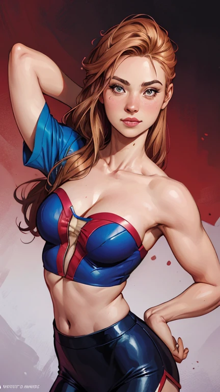 Natalie portman、Sticking out the navel、newyork、She wears a torn Spider-Man suit,wearing skirt、 Red and black color scheme,Dynamic、​masterpiece、top-quality、ultra-detailliert、ighly detailed、beautiful detailed brilliance、超A high resolution