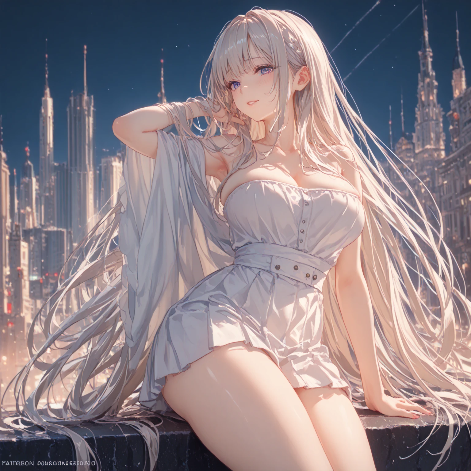 White dress、exposed、city、big breasts、white sundress、Transparent、nsfw、in front of people、Raise the height、race、woman