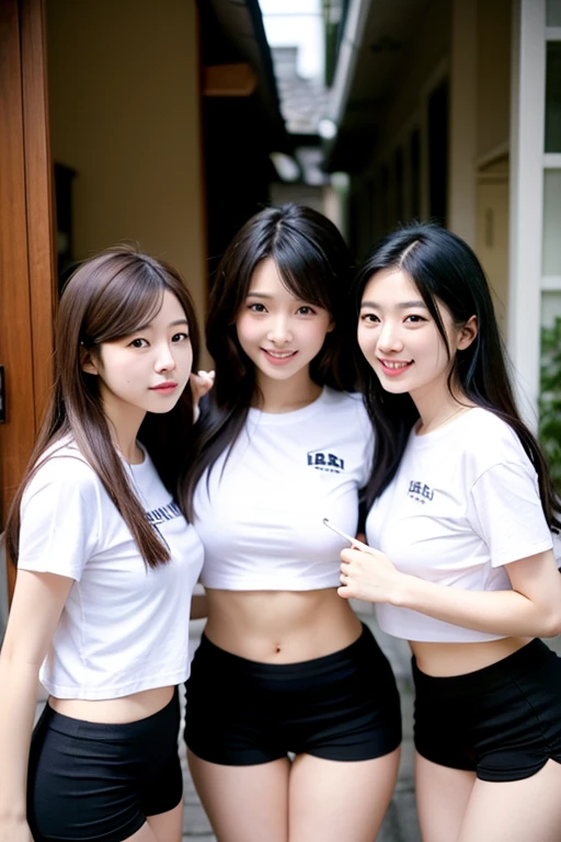 (3 girls)Masterpiece, Highest quality, 8ก, beautiful girl, young face、Wear a big outfit 、((big breasts:1.0)), photography, Cute face, thigh, classroom after school, Embarrassing、smile、No makeup, ten generations, detailed face, background bokeh、small waist、tank top、 thighสูง,สวมกระโปรงและtank topสีขาวที่เผยให้เห็นหน้าอกของคุณ.

