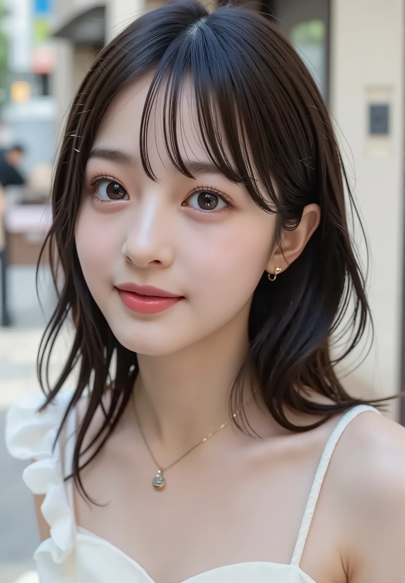 {{top quality:1.8}}}, {masterpiece:1.8}, {:1.8}},,{natural makeup:1.8},{{Extremely elaborate facial eyes:1.8}, {{ Beautiful pale skin }}}, {professional lighting)}},{high-precision selection},{{{{Picture of a face above the chest}}}},{{one high school girl:16age :smile :small breasts:Nipples}},,{Red cheeks:1.6},,{{{{smile:big double eyelids:mascara: teardrop bags:long eyelashes:1.8}}},,{{eyeshadow:0.8}},{{{{透けて見える白いタンクトップ-Nipples:1.8}}}},{{bob cut::Princess Cut:ponytail:1.8}}