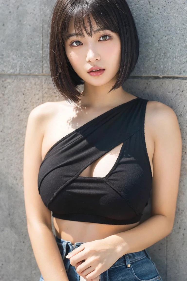 Realistic、Highest quality、Highest quality、masterpiece、Ultra-high resolution、RAW Photos、Realistic、Bright lighting、Face Light、Smooth Professional Lighting、Looking into the camera、alone、Adult female、Beautiful woman、Super Beauty、Realistic肌、Moisturized Skin、Realistic eyes and faces、Perfect model body shape、Beautiful Eyes、Big eyes、Inconspicuous tear bags、slim、Big Breasts、Very good、No makeup、Beautiful fingers、Very short hair、Dark black hair、black eye、seems to be happy、(Both ears are hidden by hair)、(((白いkarate着、Black belt)))、karate道場、karate、karateの試合、Vibrant、Dynamic pose