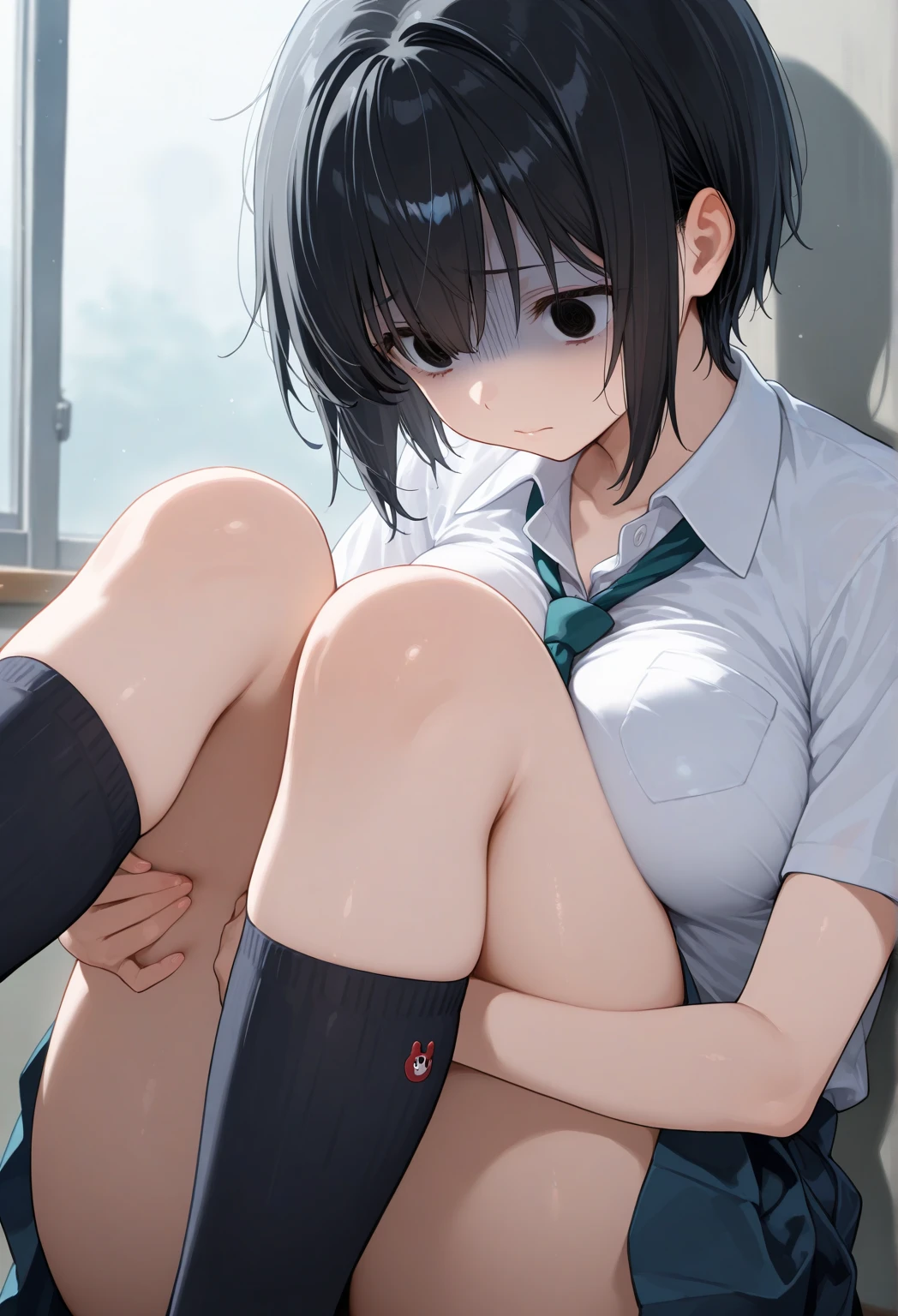 （​masterpiece:1,2)、(A man's penis enters a woman's genitals、Being)、(Being ejaculated)、Full nudity and small breasts、top-quality、open open mouth、Tears、 1gil、Lie with your crotch spread、serafuku、on  back