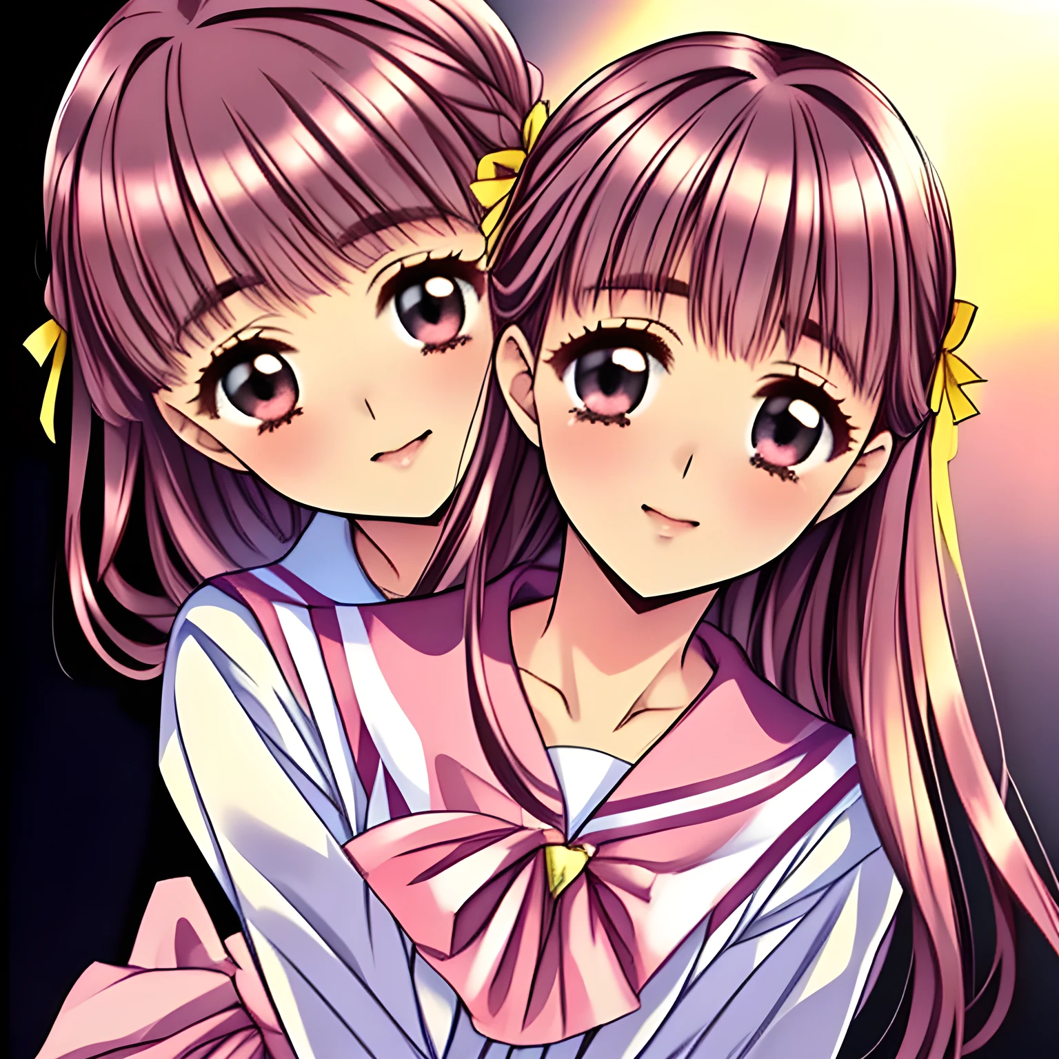 (highest quality, masterpiece:1.5), highest quality, High resolution, 1080p, 8K, (Too beautiful, purest neatest Sakuragi mai, Girl's love-story comic heroine, ((Too much beloved)) noble grown beautiful beautiful lady with detailed is in a darkness, controlling my mind and heart by her charm, telling me sweetest hypnotizing words: 1.4), (Happy face with unreal beauty: 1.0), ((Neatest (Sakuragi Mai)'s light-pink sailor-style school uniform and skirt: 1.6)), (Too beautiful dreamy eyes charm me), (Nothing background except darkness: 1.8), ((purity and neatness is very impressing): 1.8), (Half body shot: 1.0), (Beautiful blue eyes), (shiny pink super-long wavy hair, braids-half-up), (golden ear accessories and pendant), (Diamond rings)
