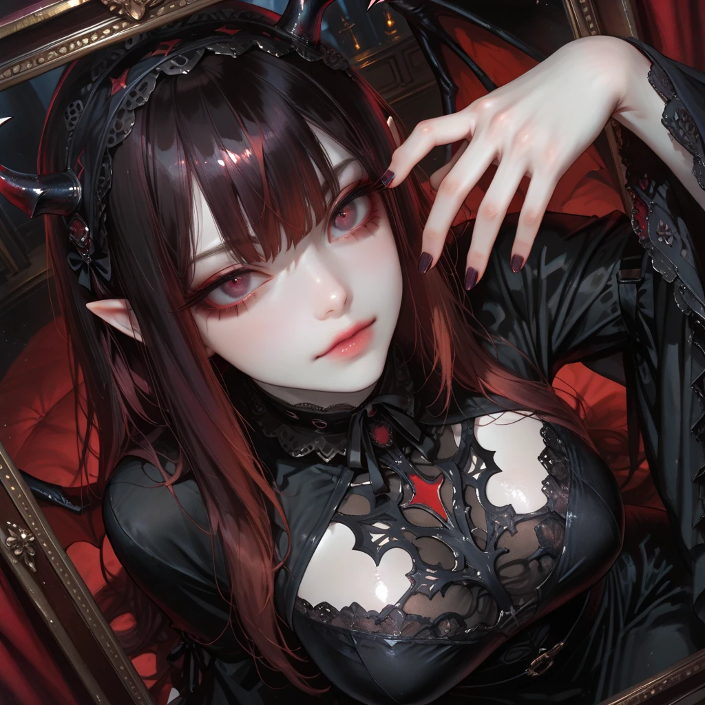 (A Japanese sexy girl idol is transformed into a bride, Dark gray and dark blue lace wedding dress, ((fair and smooth skin, Gothic clothing style, claw pose, Gauze, see-through))),(Taylor Alison Swift),full body,(((red eyes))),light brown hair,absurdres,game cg,comic,available light,Cinematic Lighting,simple_background,blurry,Gold trim,necklace,manicure,stiletto heels,lipstick,vampire,((Black eye shadow, black atmosphere)),((looking at viewer)),(small breasts, Sexy see-through clothing, nudity, sexual implications, hard nipples, Sexual excitement, sexual overflow, sexual hunger, unbearable sexual desire),(((sex positions))),