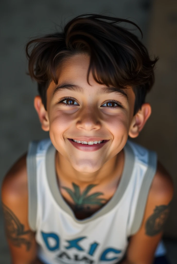 Japanese men、12 years old、Muscles and smooth skin、Swimmers、Short black hair、Relaxed and friendly smile、Light green thin boxer briefs、The whole body is visible、Laughing with your mouth open、