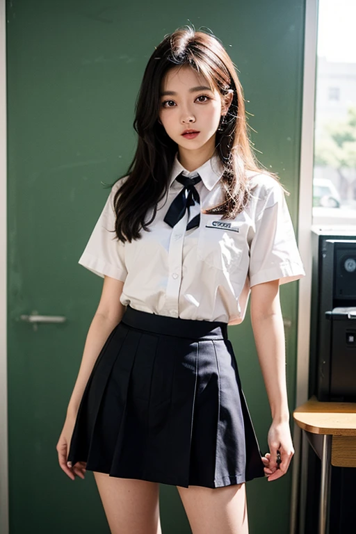 (1 girl), (sexy look:1.5), (flat chest:1.3), (very detailed目, very detailed顔), (超realistic, High resolution), (highest quality:1.4), (hyper quality), real skin texture, RAW photo, (realistic, Photoreal:1.37), very detailed, professional photography, (school uniform, pleated skirt:1.3), (look at me), (School, classroom), ((Face to face with me:1.4)), (from below:1.3), realistic private parts, lace panties, Japanese high school girl、超highest quality、masterpiece、超High resolution、written boundary depth、(Photoreal:1.4)、(award winning photos、信じられないほどのmasterpiece:1.3) 、RAW photography、golden ratio、Highly detailed CG Unity 8k wallpaper、detailed and complex、original、High resolution、RAW photo、(perfect body shape)、detailed and complex、Digital single-lens reflex camera、soft writing、(background person blur:1.1)、Sigma 85mmF/1.4、50mm Lenac lighting、nffsw、hyper real、color grade, Rear view,from below:1.3), (((Holding the hem of her skirt, she opens her legs and shows off her real pussy.:1.4))), 