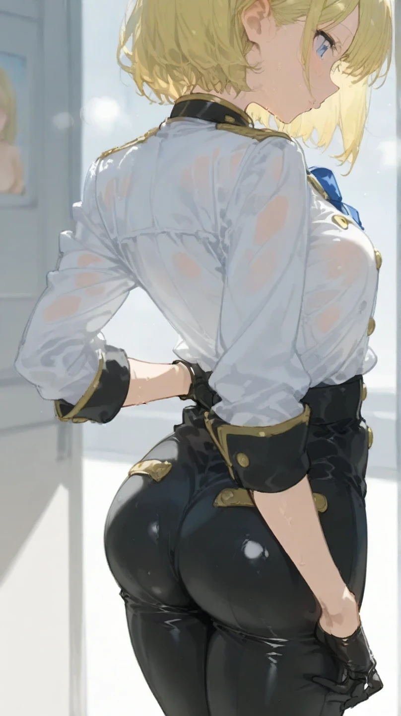 (Highest quality:1.1), (masterpiece:1.4), (Absurd:1.0), Portraiture, close,One girl, Sailor Warriors, Relationship, Mature Woman, Small breasts, Aqua Eye, Blonde, Sailor Warriors制服, Sailor collar, Chest Bow, Buck Bow, Pleated skirt, White elbow gloves, Sitting on the floor, Show your ass, Look back and see this、((tears:1.5)),Touching the buttocks、Bare pussy、((A lot of semen:1.7)),((Woman after being raped:1.4))