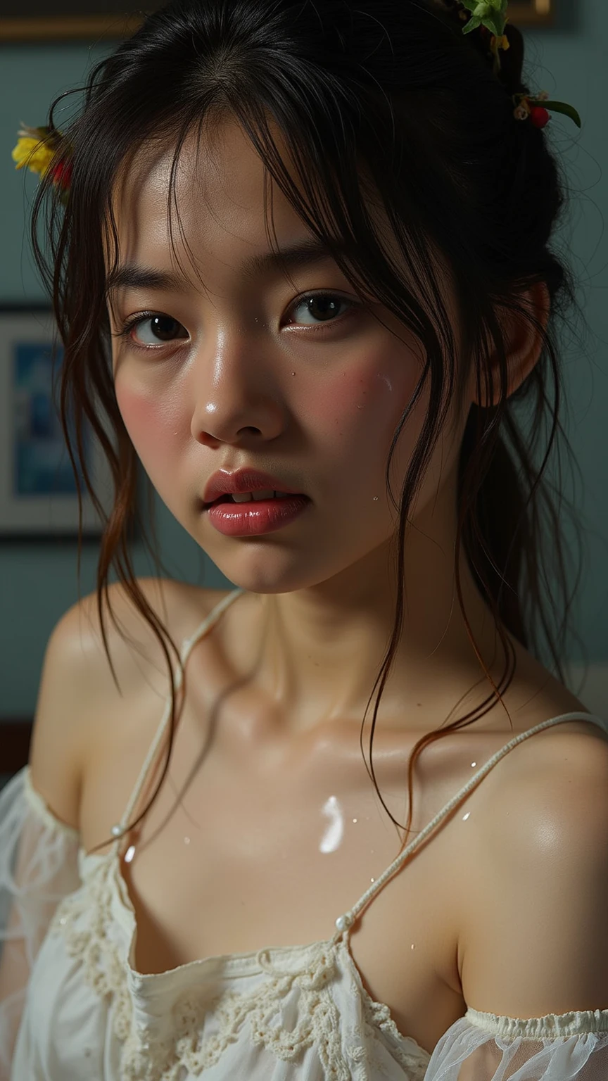 Photorealistic, Surreal, Cinema Lighting, 32K, 1 person, look up, Backlight, (Bright light:1.2), (Improvement of quality:1.4), (Highest quality realistic textured skin:1.4), Detailed eyes, Detailed face, short hair,Pussy, Cowgirl, From below, Sweat, Wet, (Enhances the beauty of skin texture:1.1), Matte texture, blush, Open your mouth, Roll your eyes, tears, Sticking out tongue, Semen drops, saliva, saliva trail, Lips parted, Captivating smile