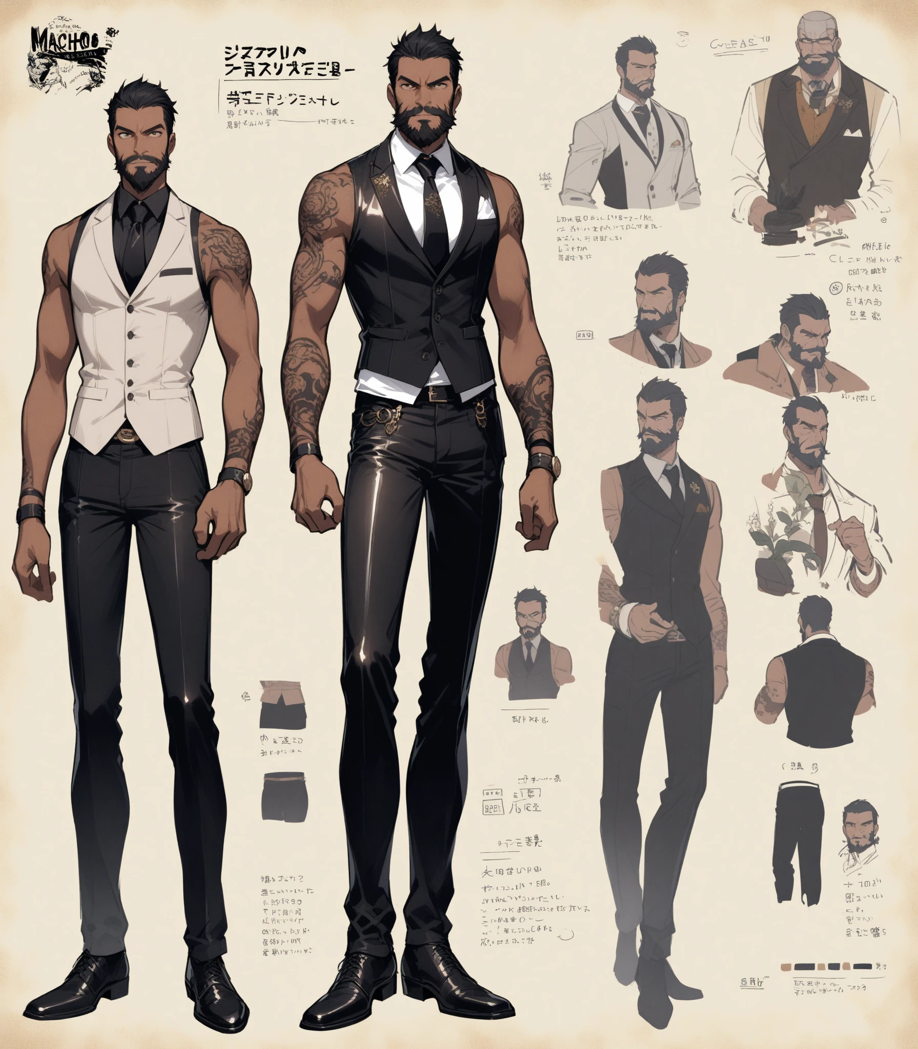 (masterpiece)),(((best quality)),((((character design sheet, same character, front, side, back))), illustration, 1 African-American man, black shaved hair:1, environment Scene change, pose too, red male overcoat, (single background, white background: 1.3) --s --auto --s2