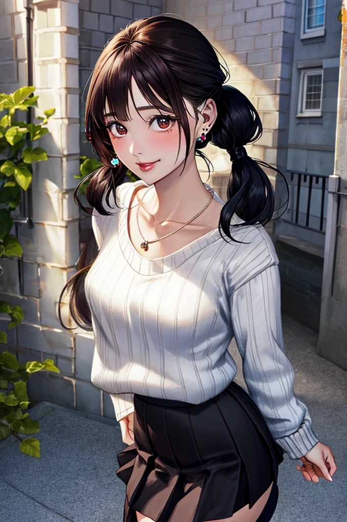 Black Hair　ponytail　Chubby　Miniskirt　smile　front　Upper Body　