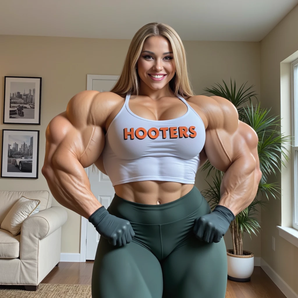 Beautiful stunning muscular big smile brunette blue eyes girl flexing biceps, wearing black lingerie, red boxing gloves, Very detailed, 38 years, innocent face, natural wavy hair, blue eyes, perfect fit body, defined abs, big boobs, ample cleavage. High resolution, Masterpiece, Best quality, Intricate details, highly detailed, sharp focus, detailed skin, realistic skin texture, texture, detailled eyes, professionnel, 4K, charming smile, filmed in Canon, 85 mm, shallow depth of field, Kodak Vision color, Extremely detailed, photograph_\(ultra\), photoreallistic, Realistic, Post treatment, Maximum details, roughness, real life, ultra realist, photorealism, photograph, 8K UHD, photograph