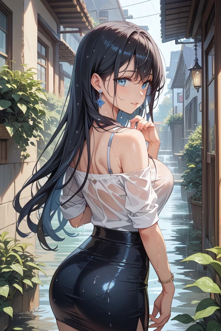 
The background is in the style of Makoto Shinkai, with the viewer sitting in nature under a clear blue sky.。

Hatsune Miku in a shoulder-baring dress。

The color of the dress is white。

A sexy, mature atmosphere reminiscent of Minato Ward girls。

Hair is straight。