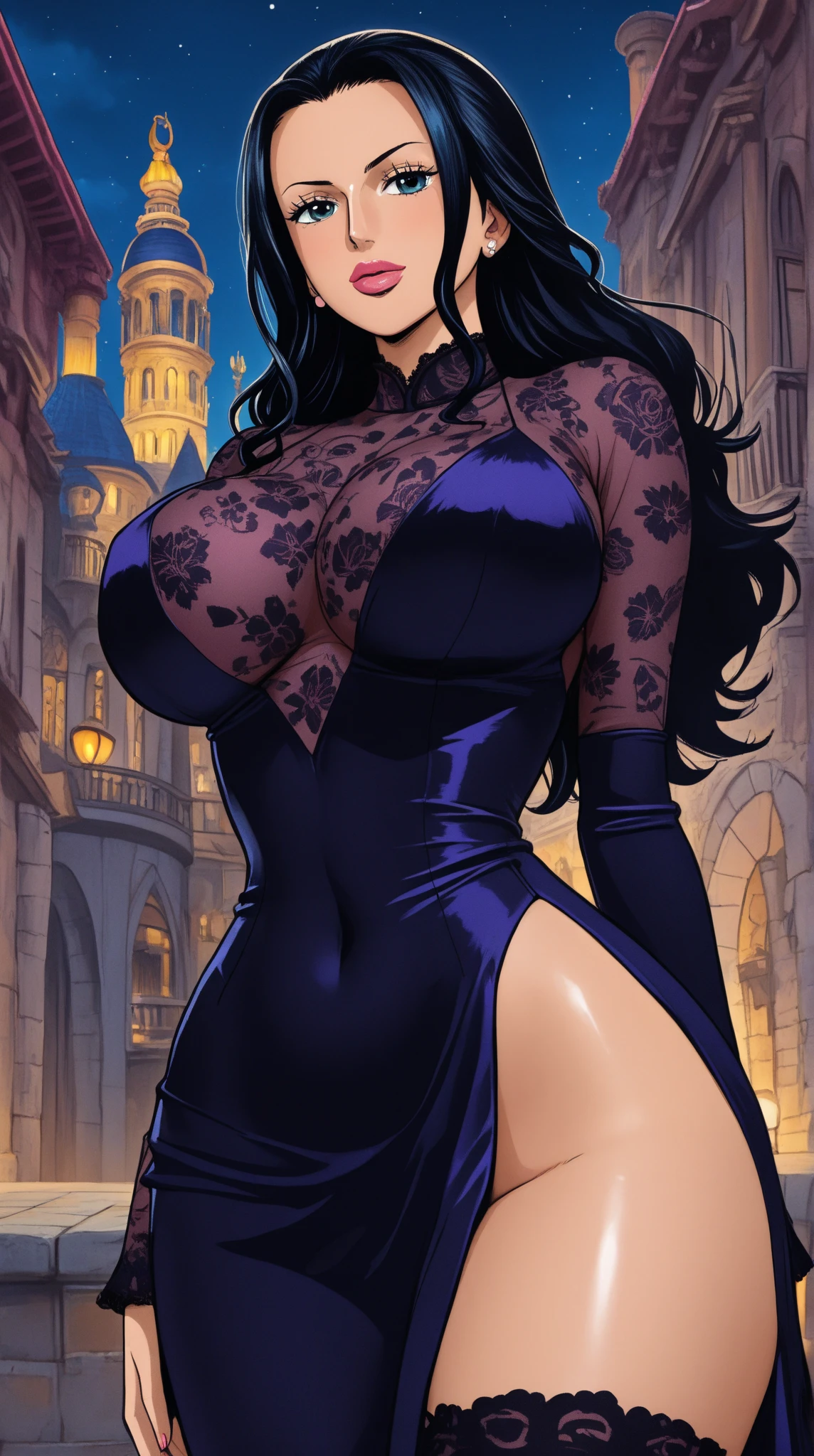 best quality, (masterpiece),(ultra-detailed), (high quality), (high resolution), ((2heads:1.5)), best quality:1.5, highres, UHD, 16K), ((two headed woman)), smiling, highres, masterpiece, ((black hair)),cleavage, ((violet dress:1.5)), lustrous and smooth skin, huge breasts, (mature woman), seductive silhouette, casual dress, sexy proportions, Beautiful girl with accentuated slender abs, long legs, seductive woman, ((gala party background:1.5)), ((nightclub)) necklace, body con dress, strapless, sleeveless, violet red eyes, (long hair), ((gala)), ((long gloves))
