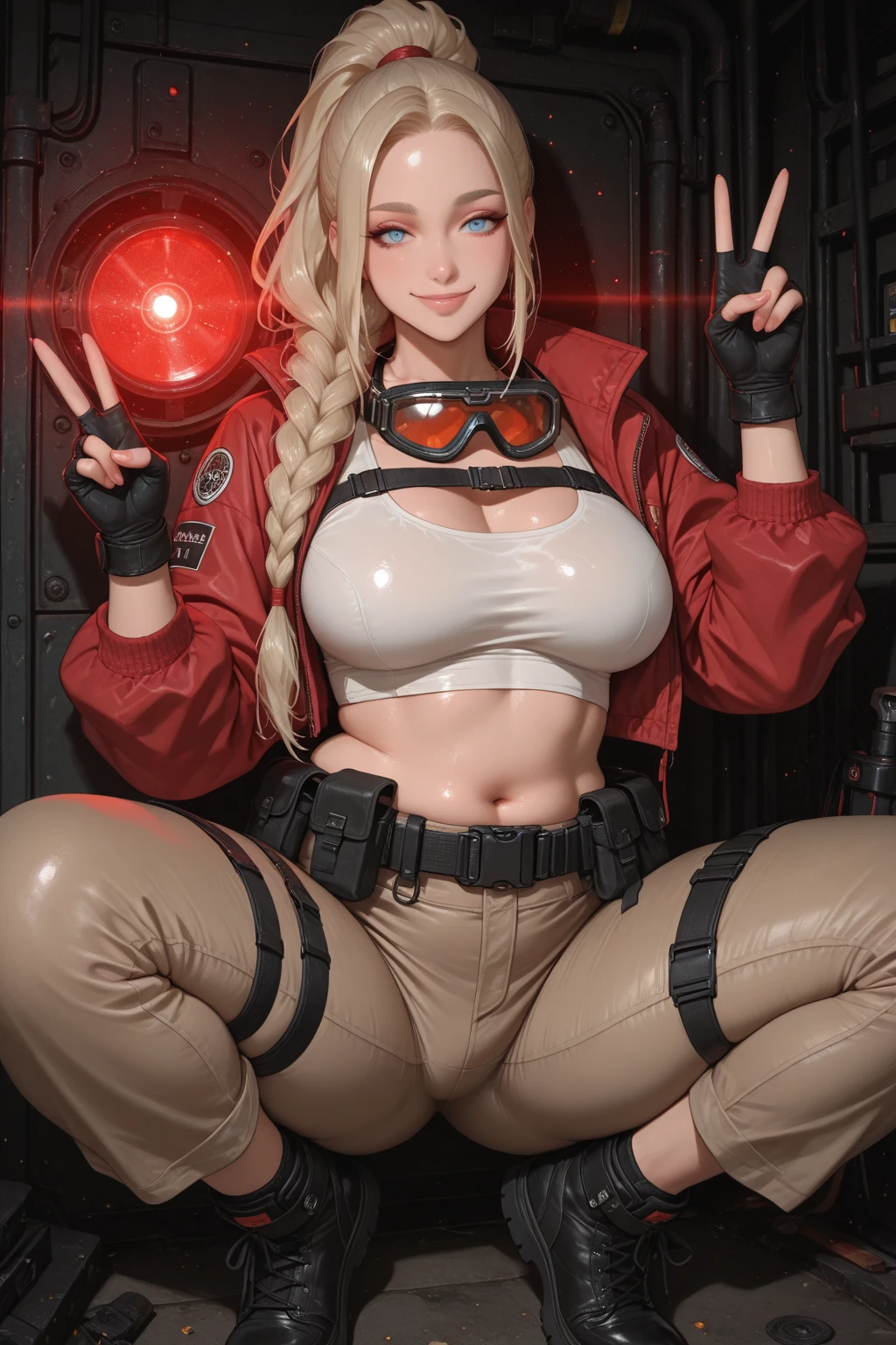 Beautiful woman with a well-defined body, role-playing using Polish "Thunder" troops, wearing the costume of Polish "Thunder" troops, big breasts, thin waist, plump buttocks